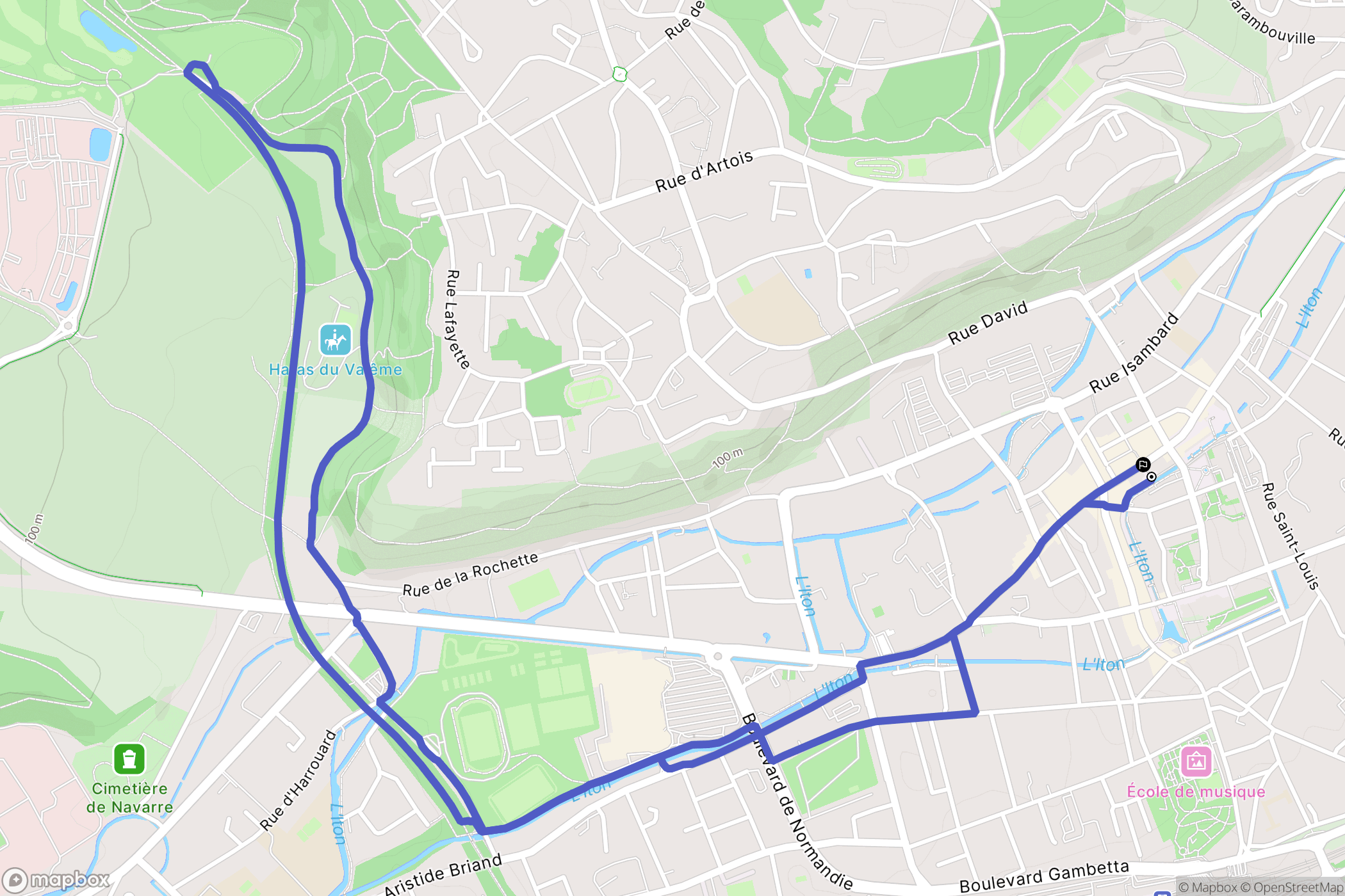 Evreux : carte du parcours de randonnée - France