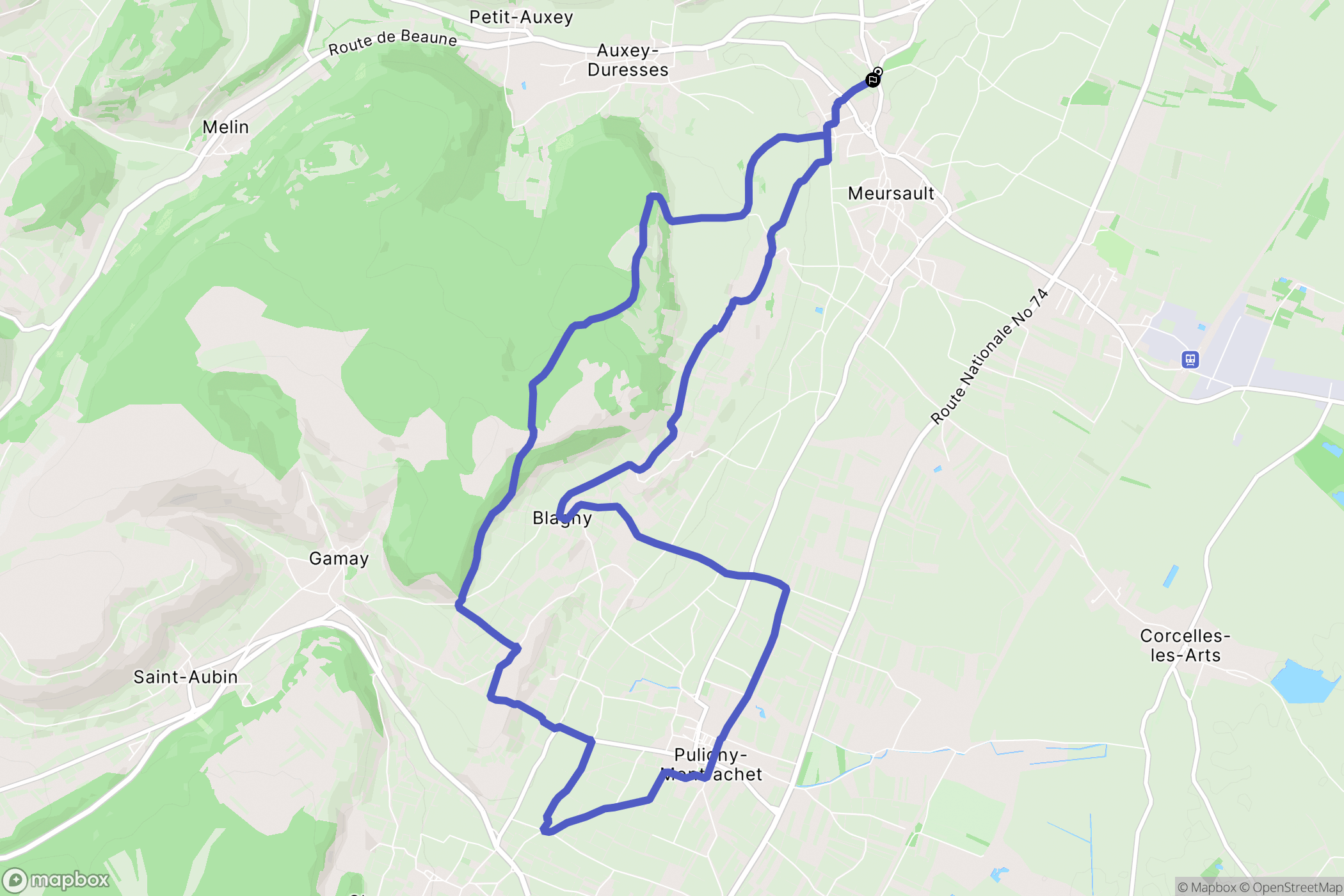 Meursault : carte du parcours de randonnée - France
