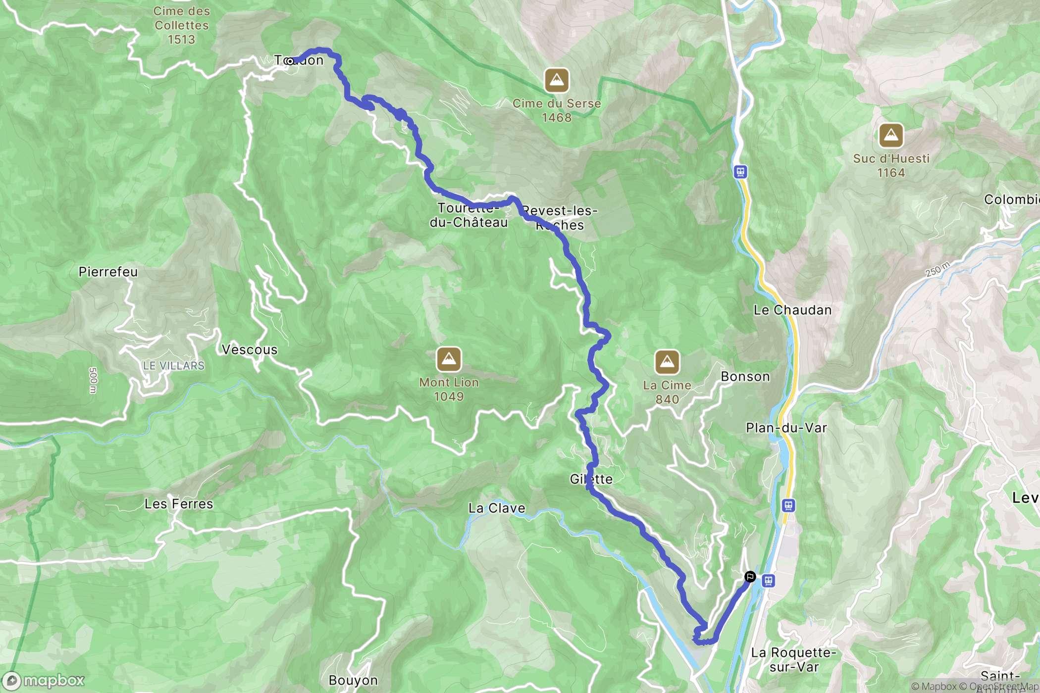 Toudon : carte du parcours de randonnée - France