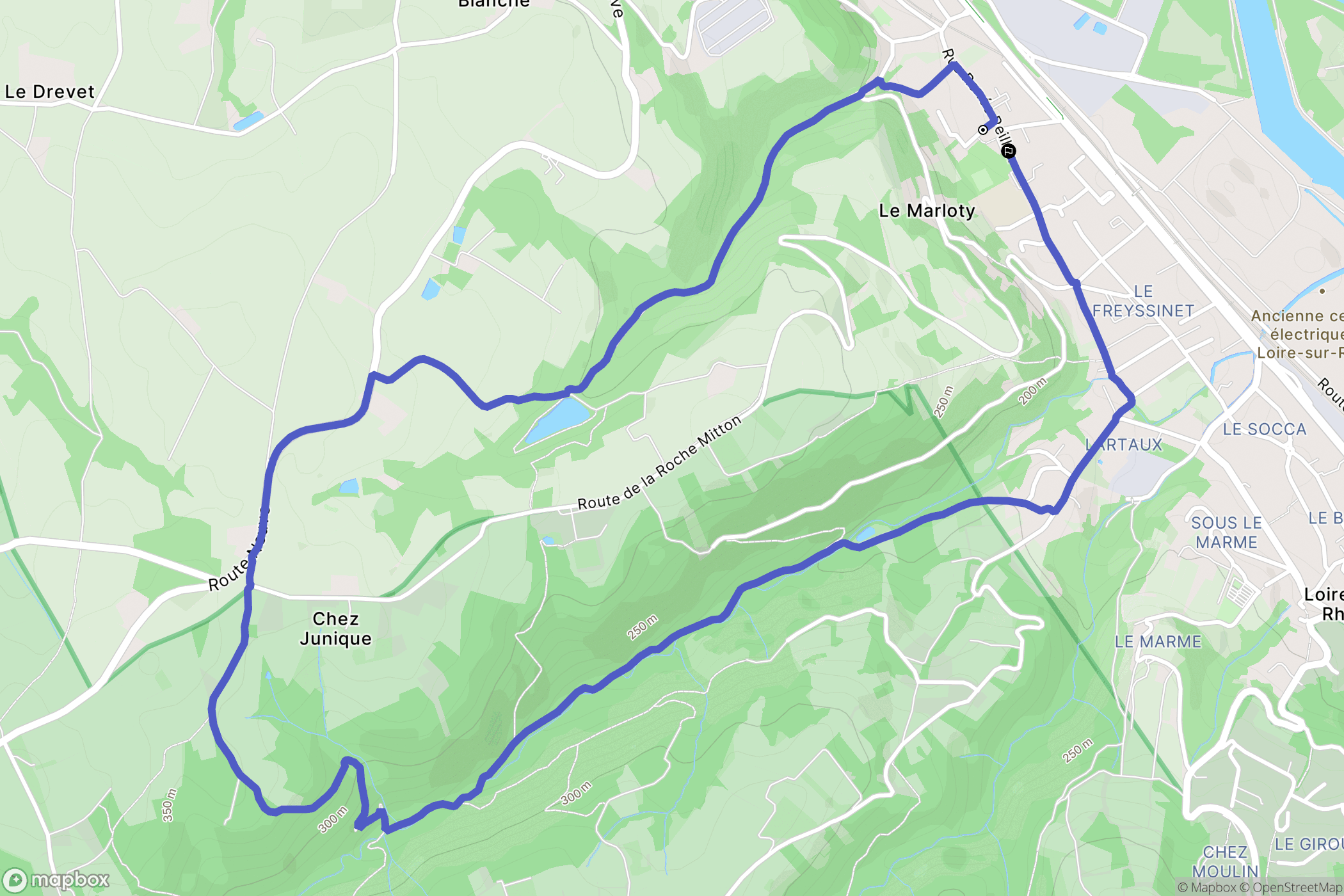 Loire sur Rhone : carte du parcours de randonnée - France