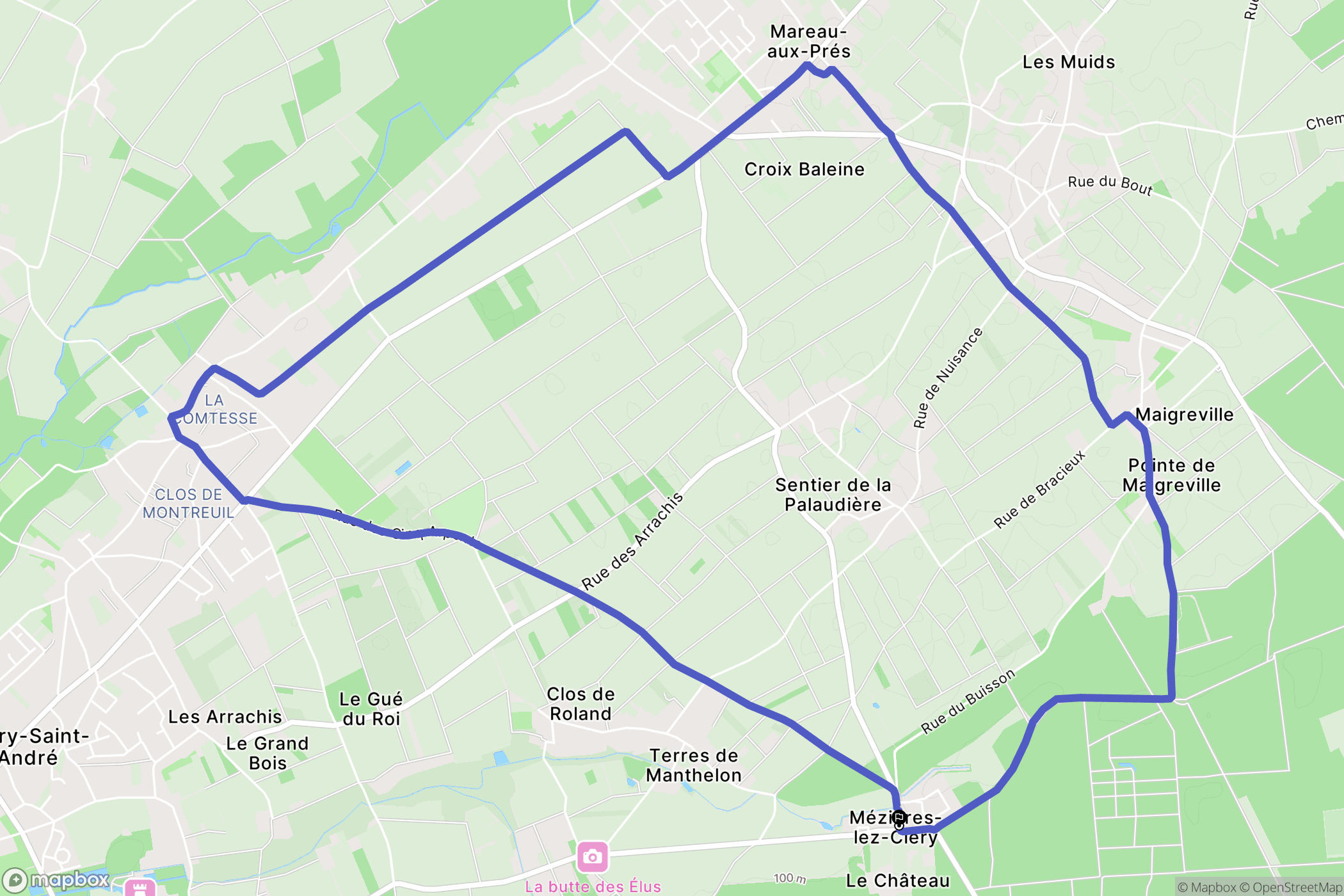 Mézières-lez-Cléry : carte du parcours de randonnée - France