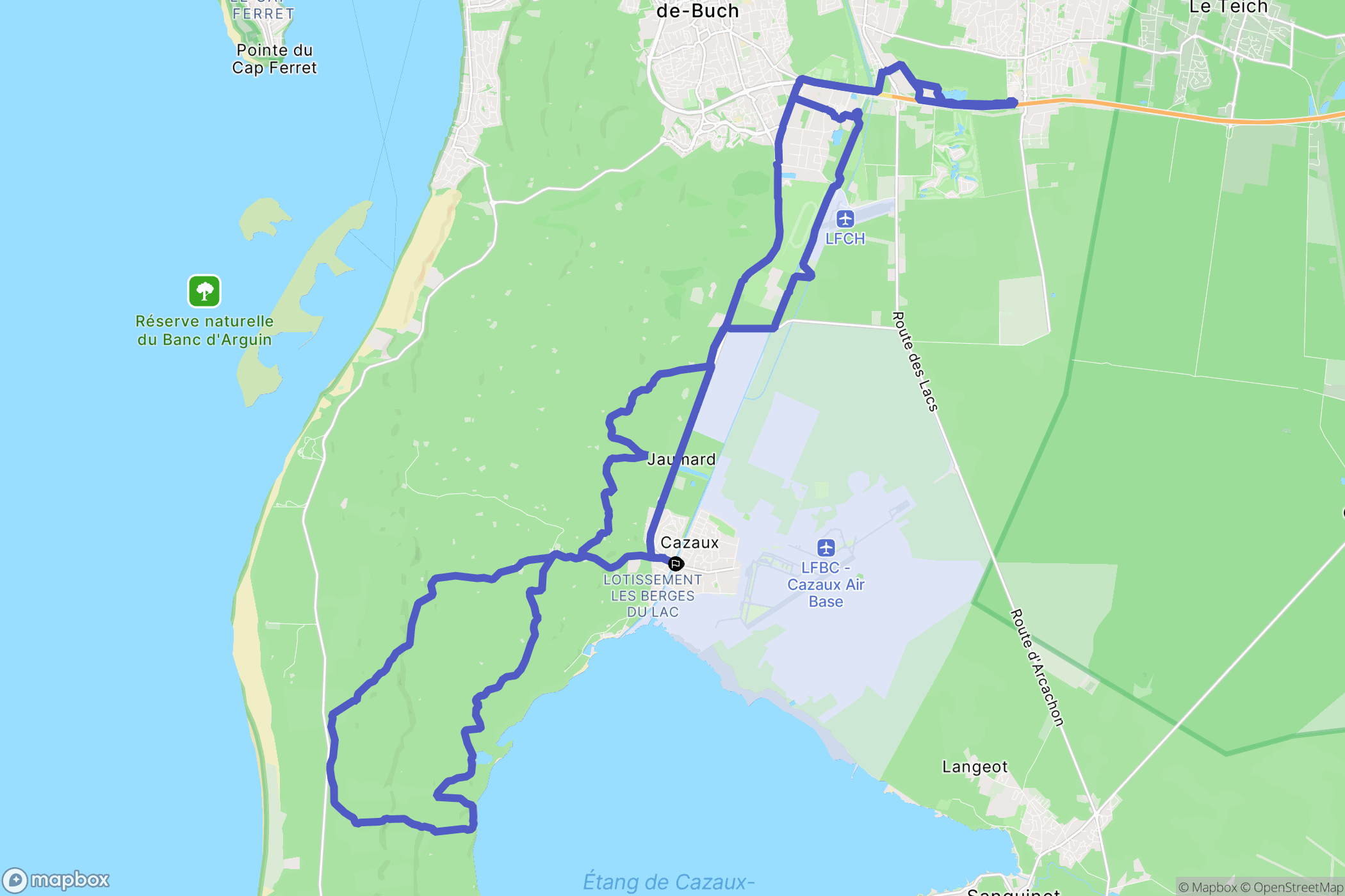 Cazaux : carte du parcours de randonnée - France