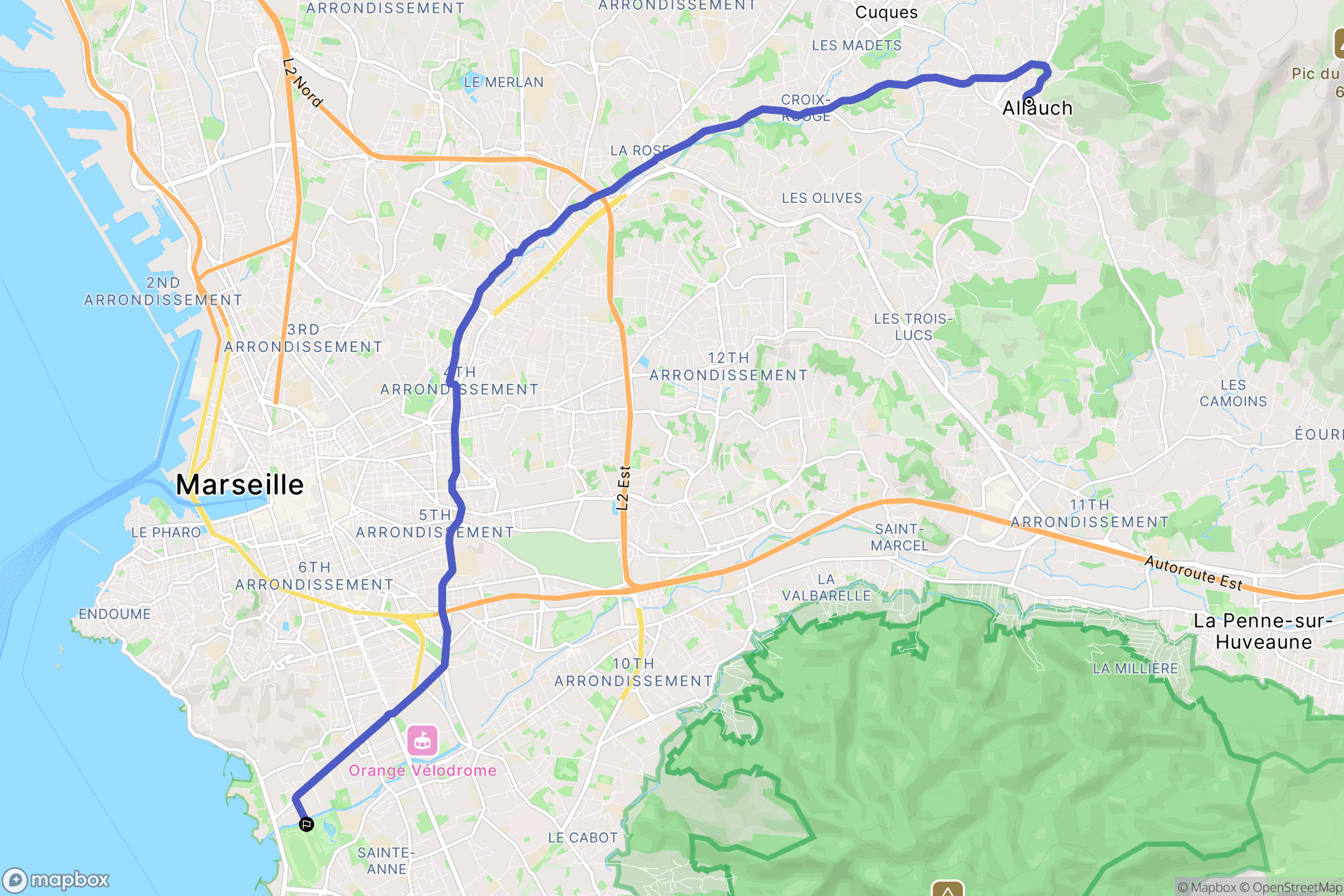 Allauch : carte du parcours de randonnée - France