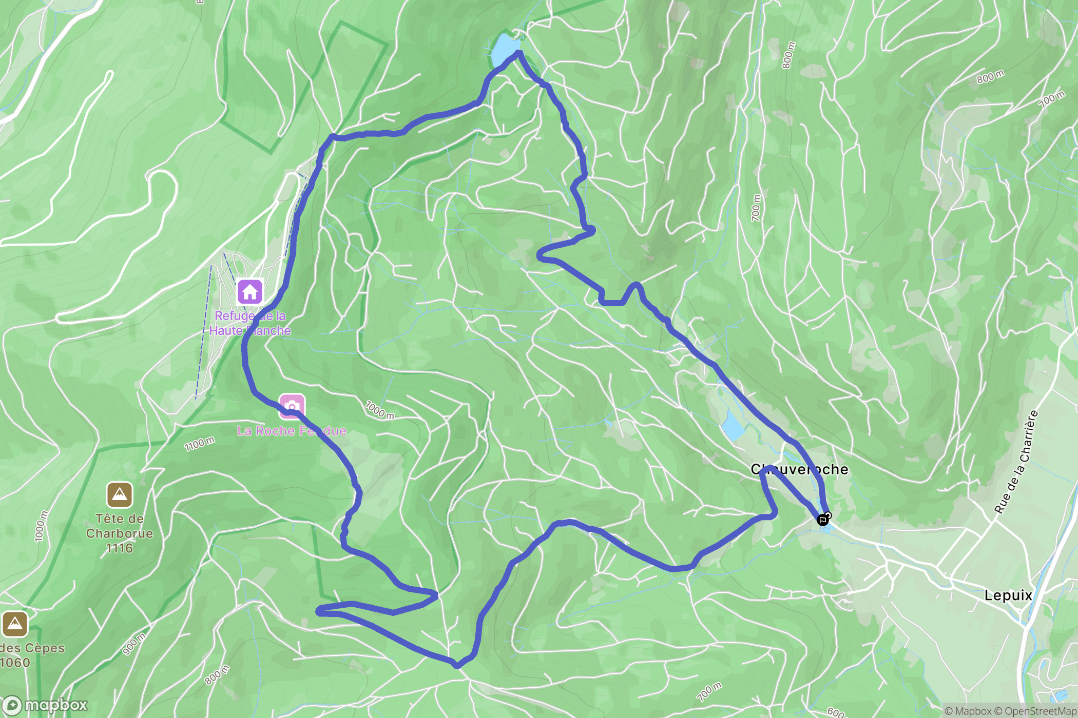 Chauveroche : carte du parcours de randonnée - France