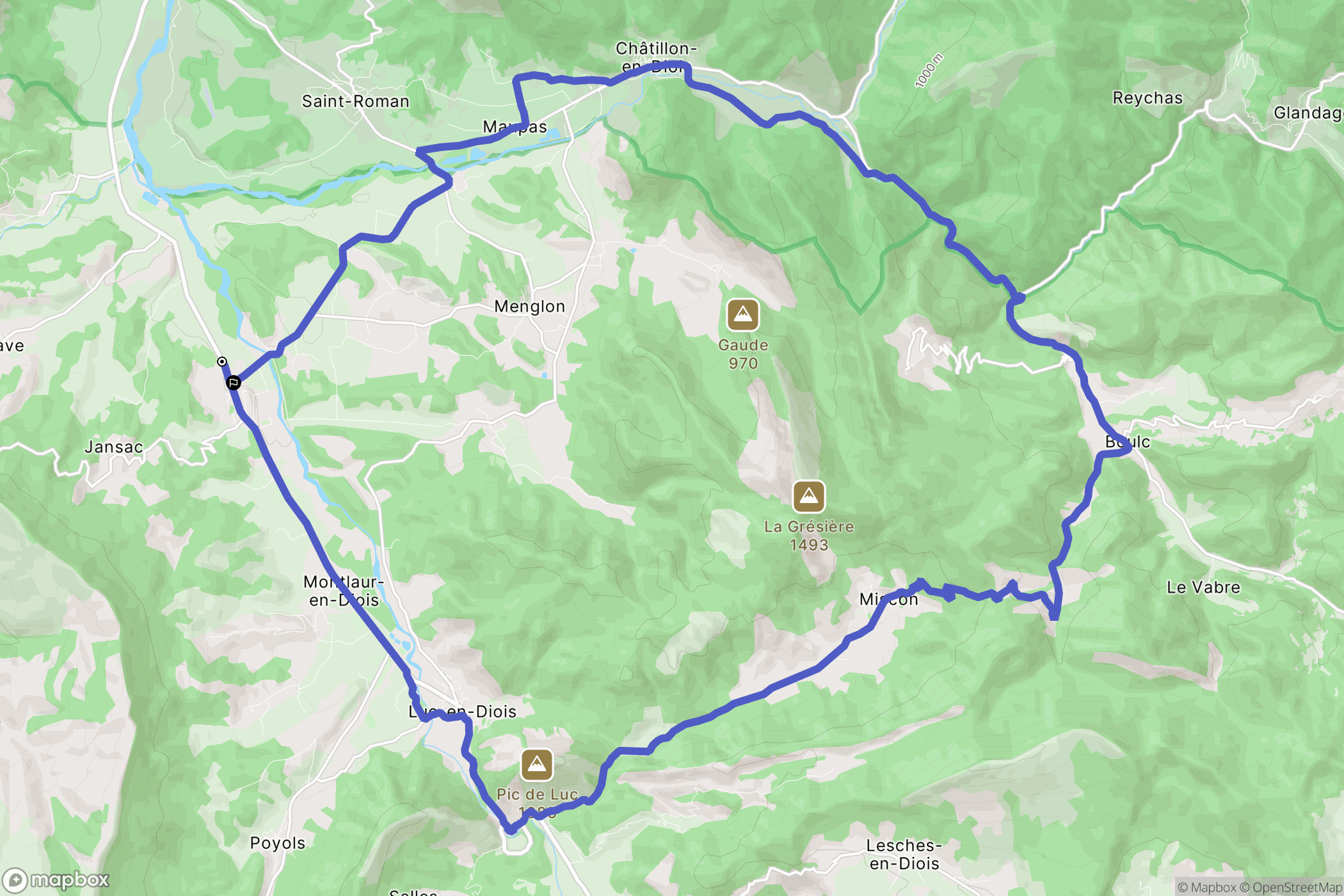 Recoubeau-Jansac : carte du parcours de randonnée - France