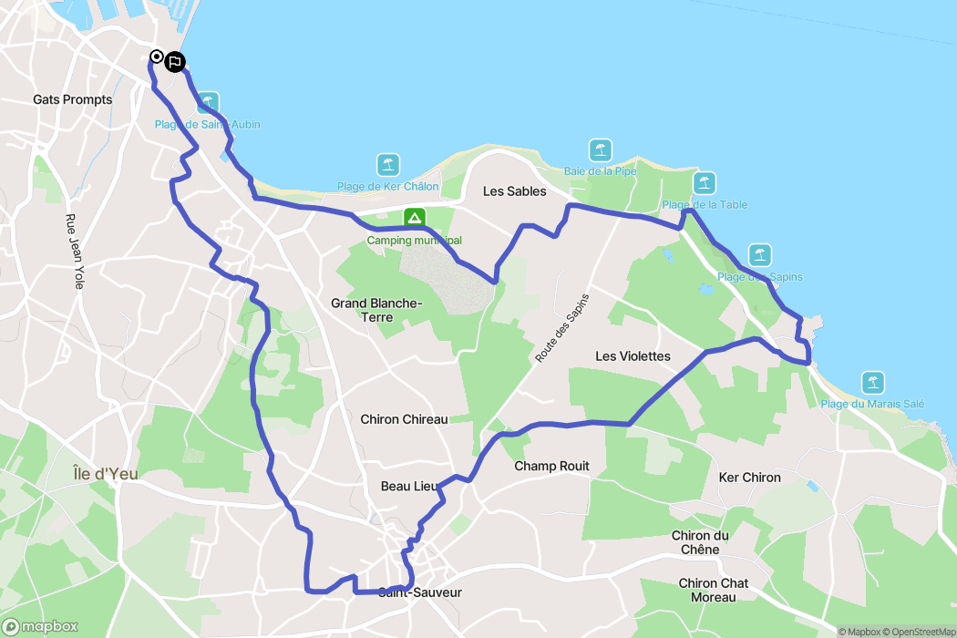 L'Île-d'Yeu : carte du parcours de randonnée - France