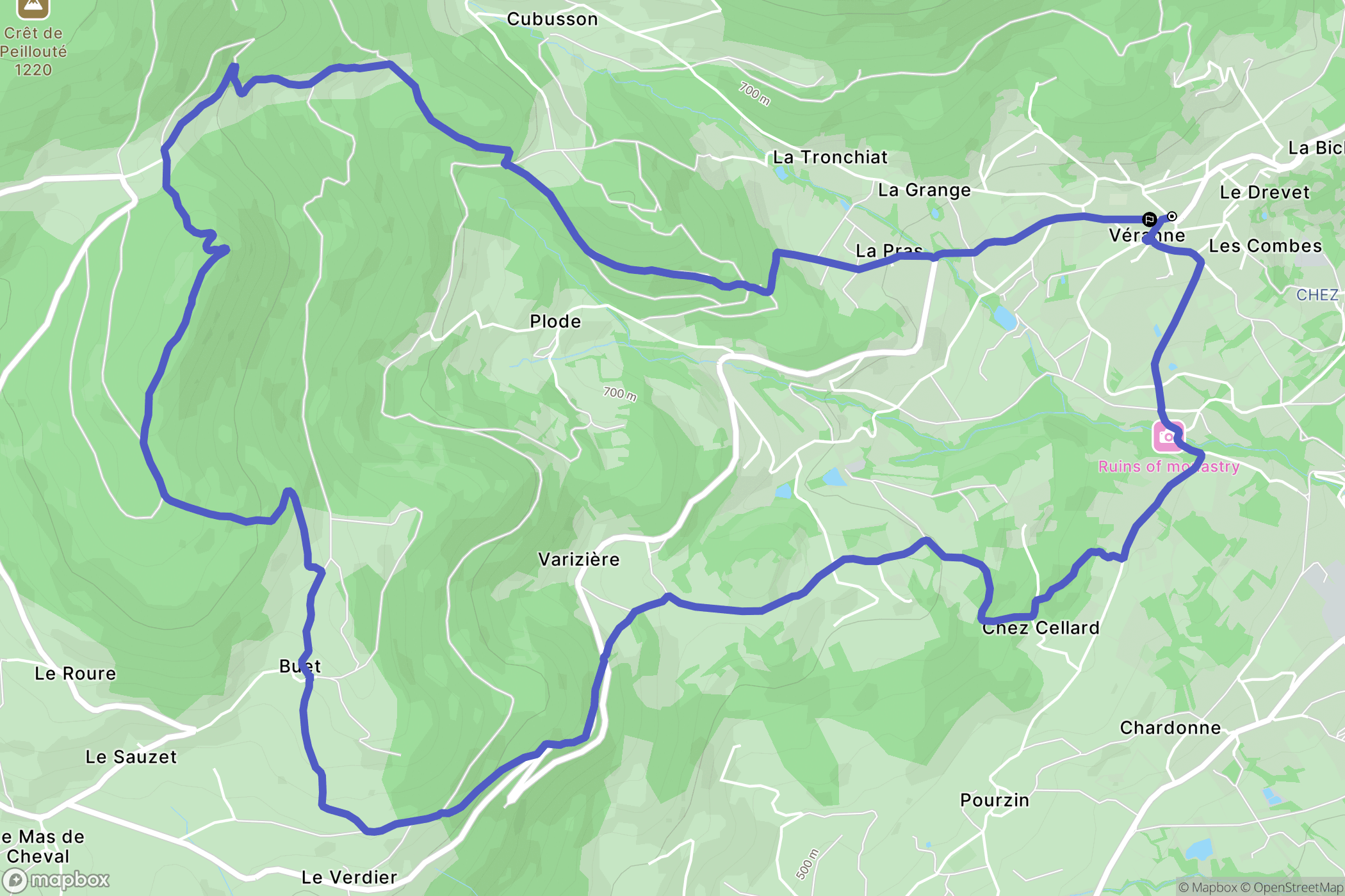 Véranne : carte du parcours de randonnée - France