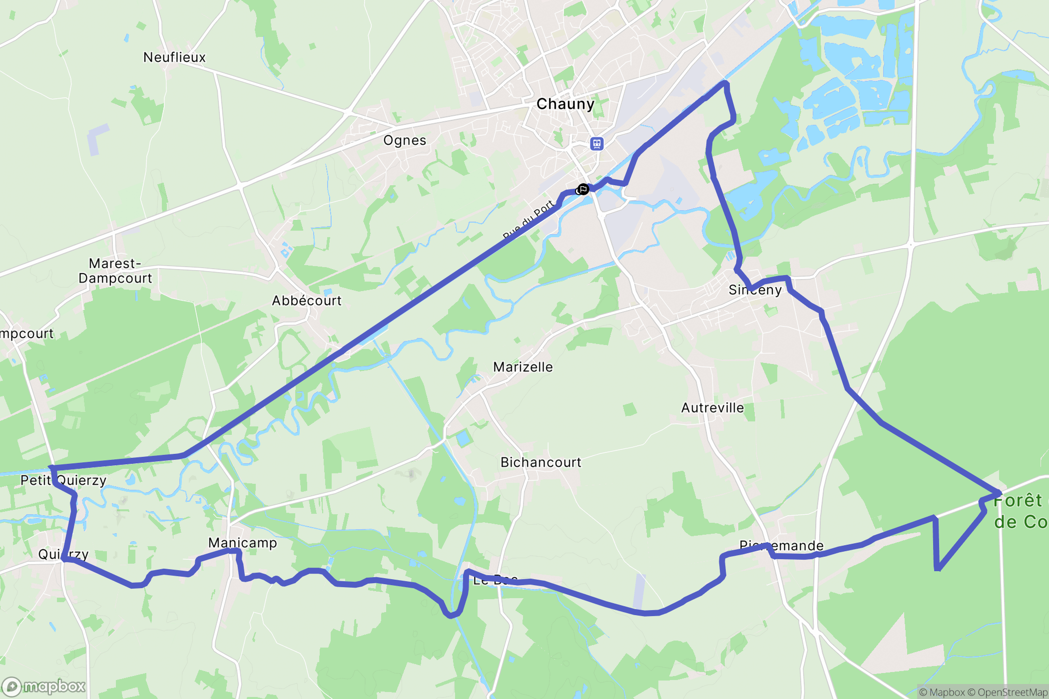 Chauny : carte du parcours de randonnée - France
