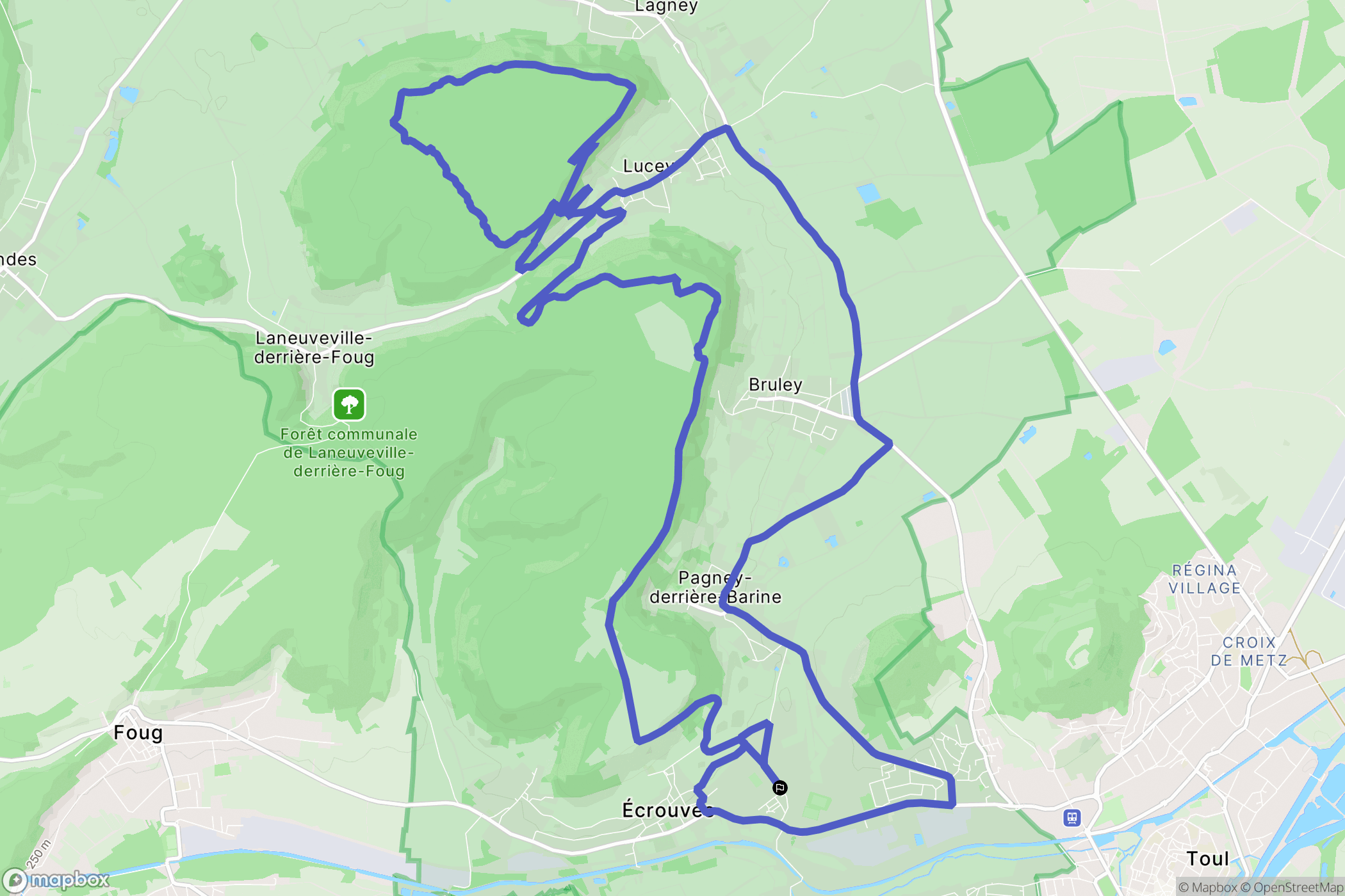 Écrouves : carte du parcours de randonnée - France