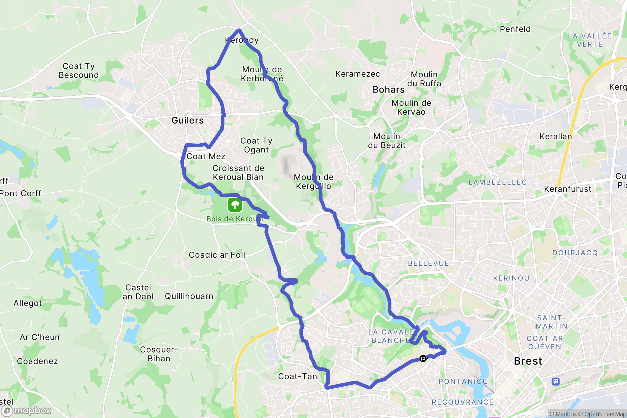 Brest : carte du parcours de randonnée - France