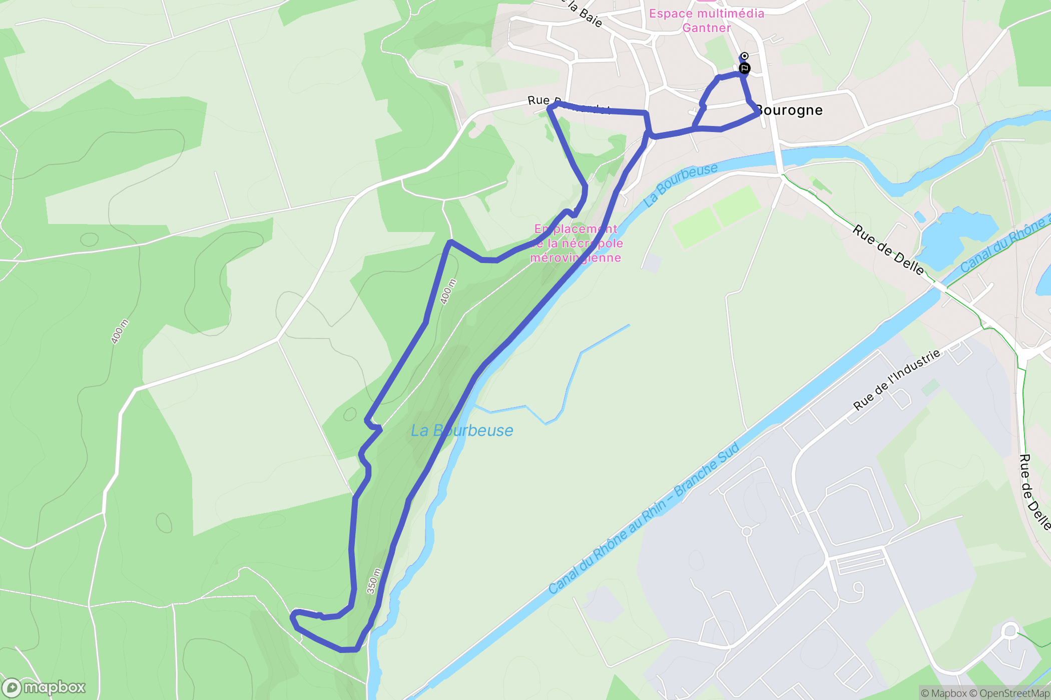 Bourogne : carte du parcours de randonnée - France