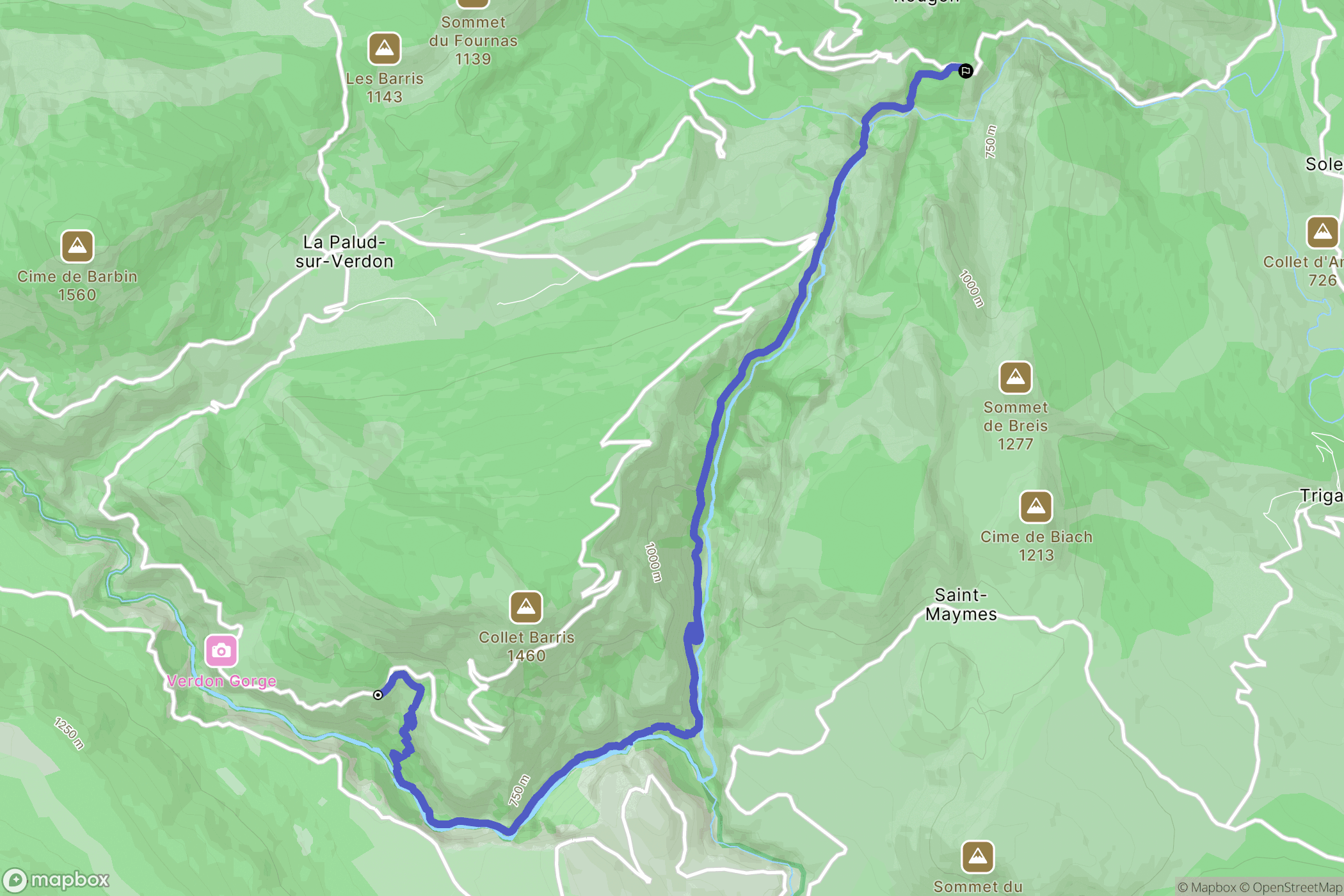 La Palud sur Verdon : carte du parcours de randonnée - France