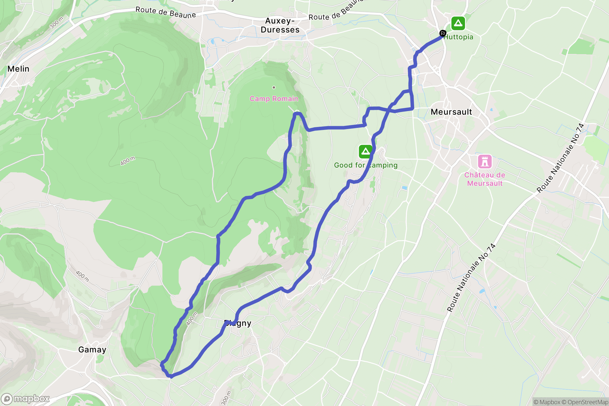 Meursault : carte du parcours de randonnée - France
