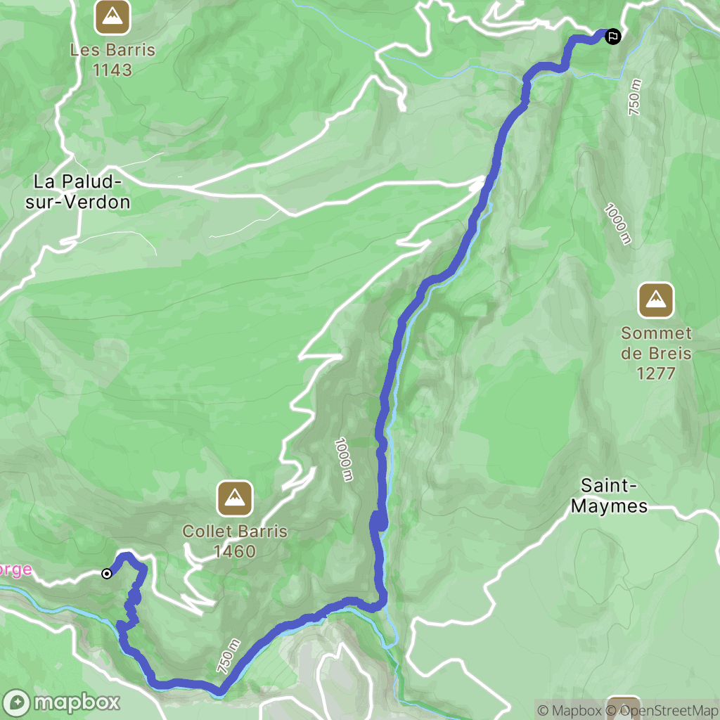 La Palud sur Verdon : carte du parcours de randonnée - France