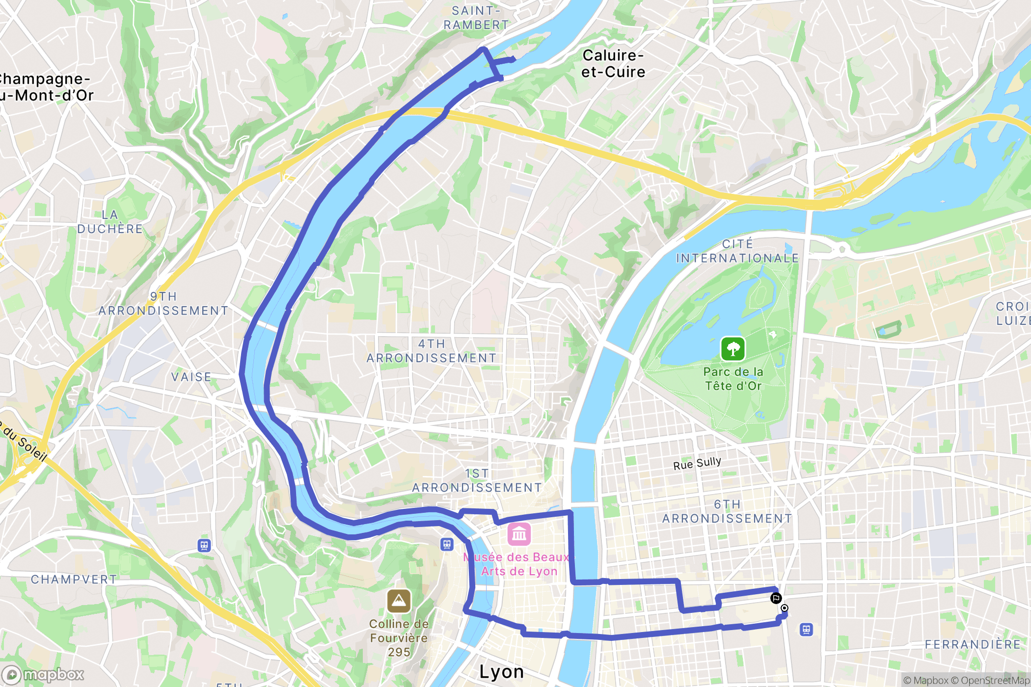 Lyon : carte du parcours de randonnée - France