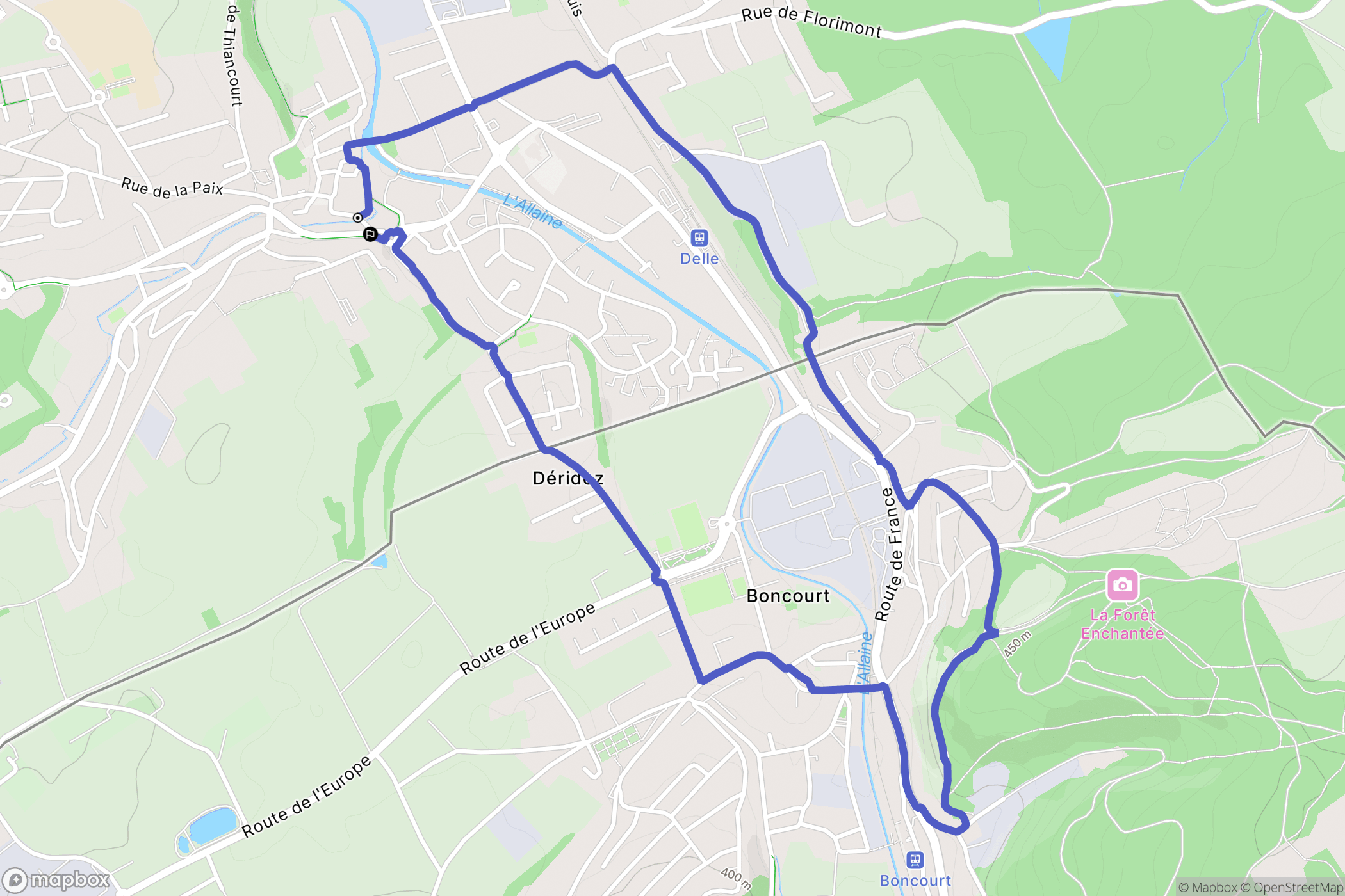 Delle : carte du parcours de randonnée - France