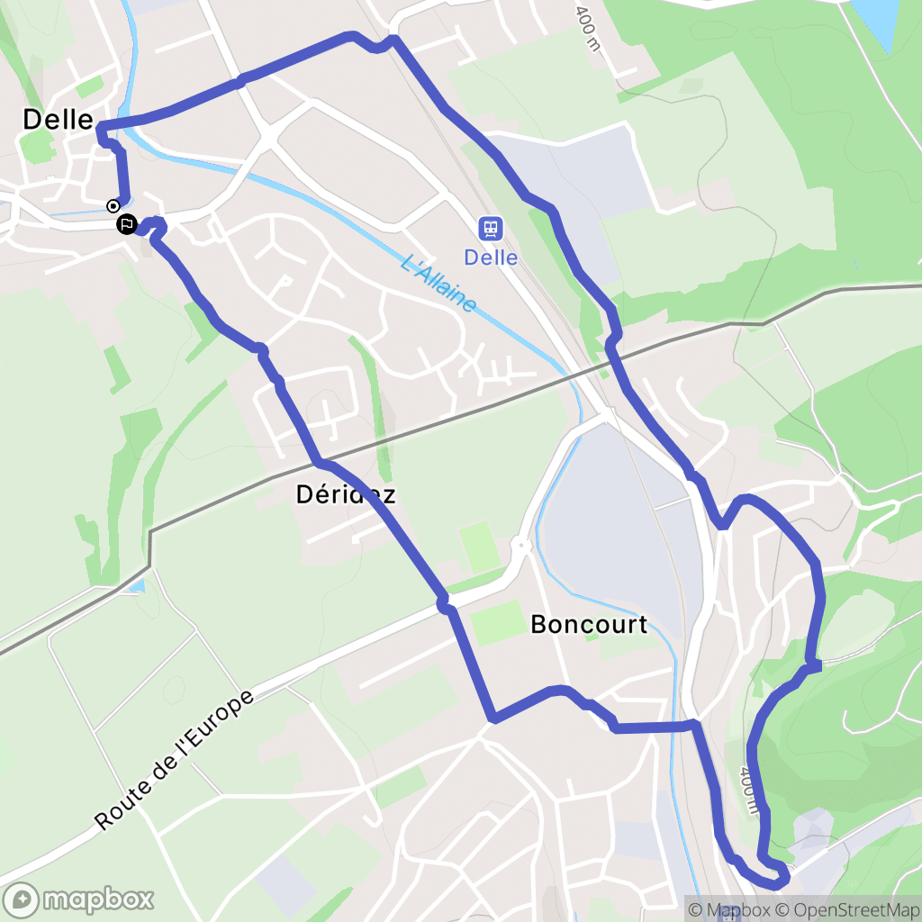 Delle : carte du parcours de randonnée - France
