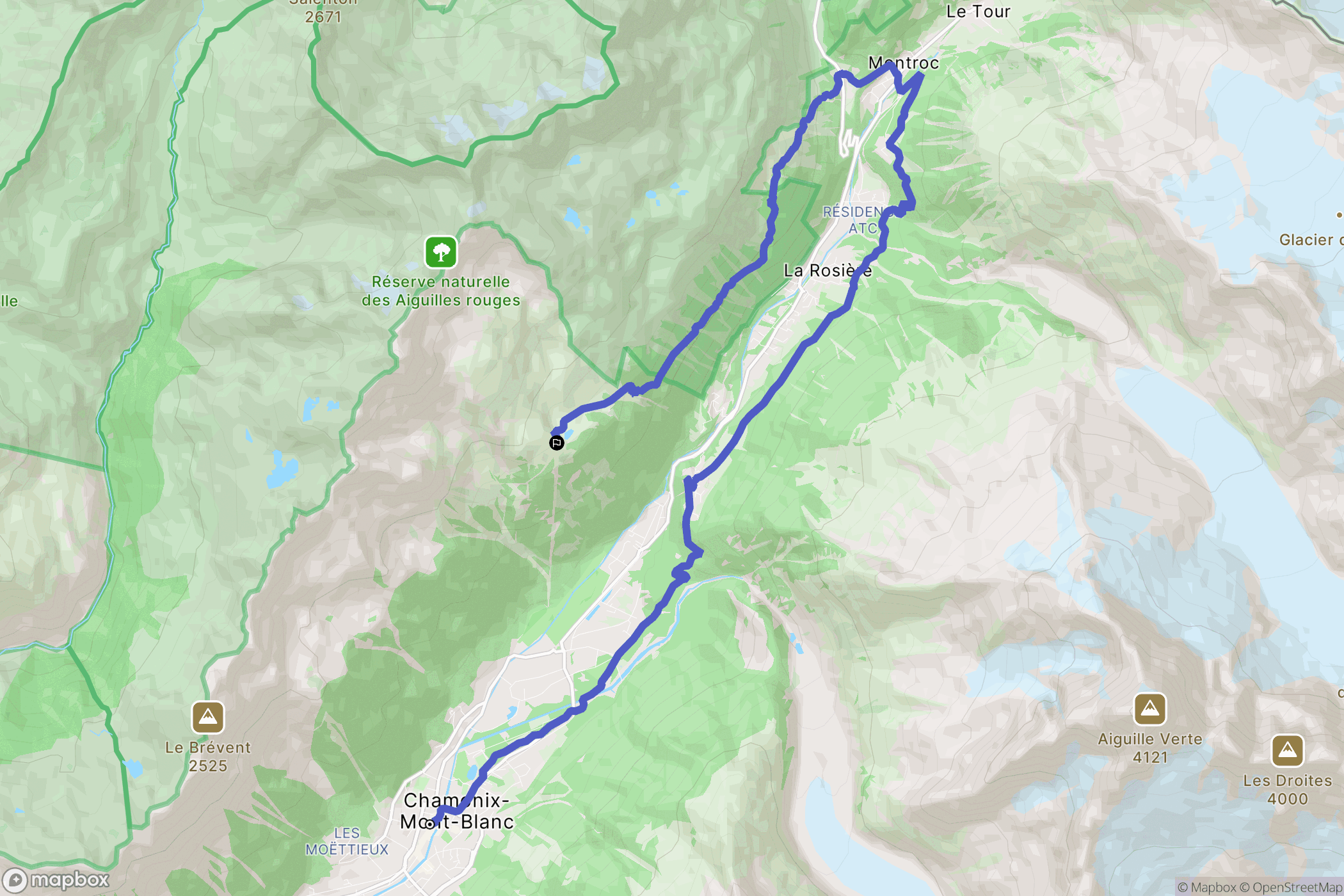 Chamonix-Mont-Blanc : carte du parcours de randonnée - France