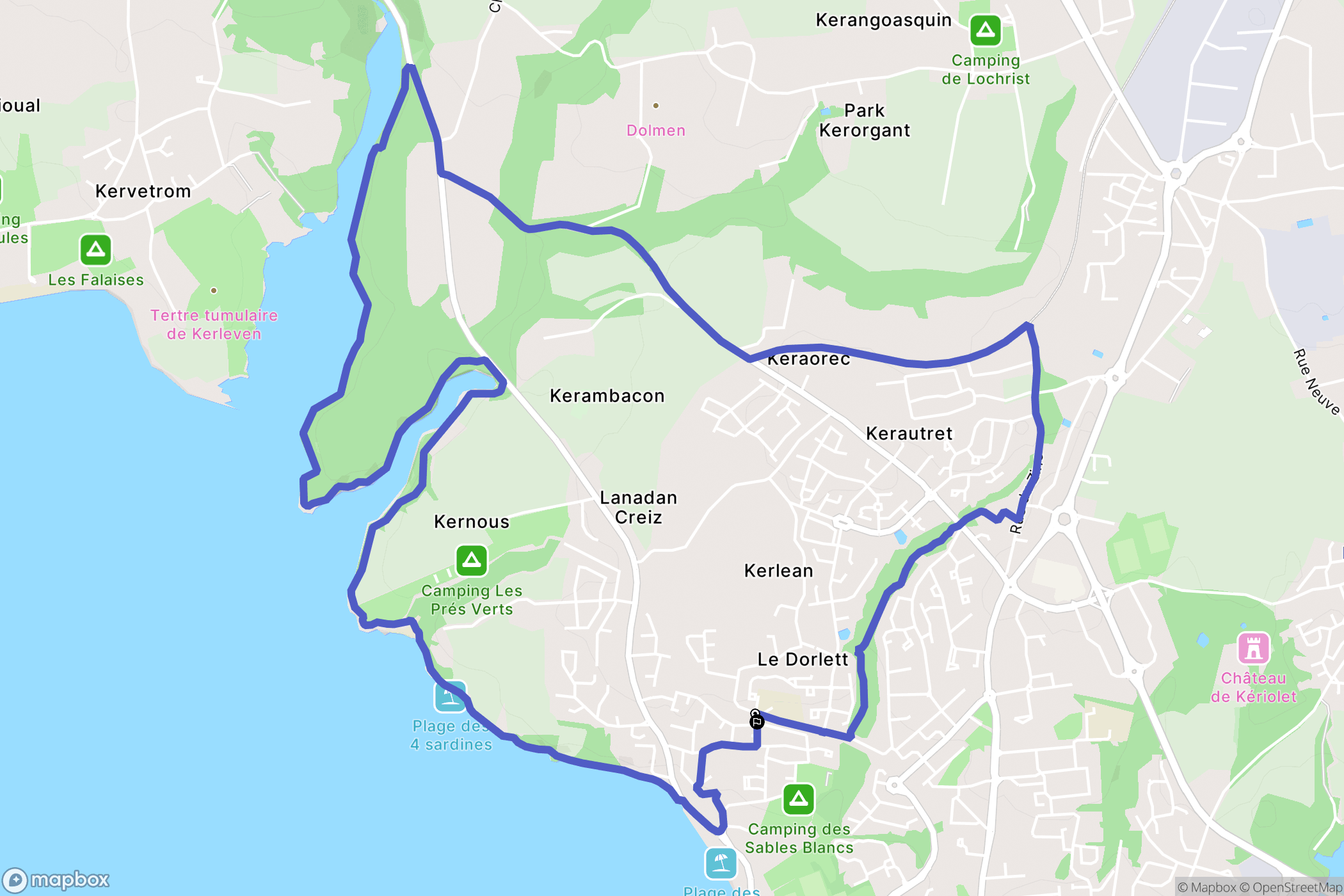 Concarneau : carte du parcours de randonnée - France