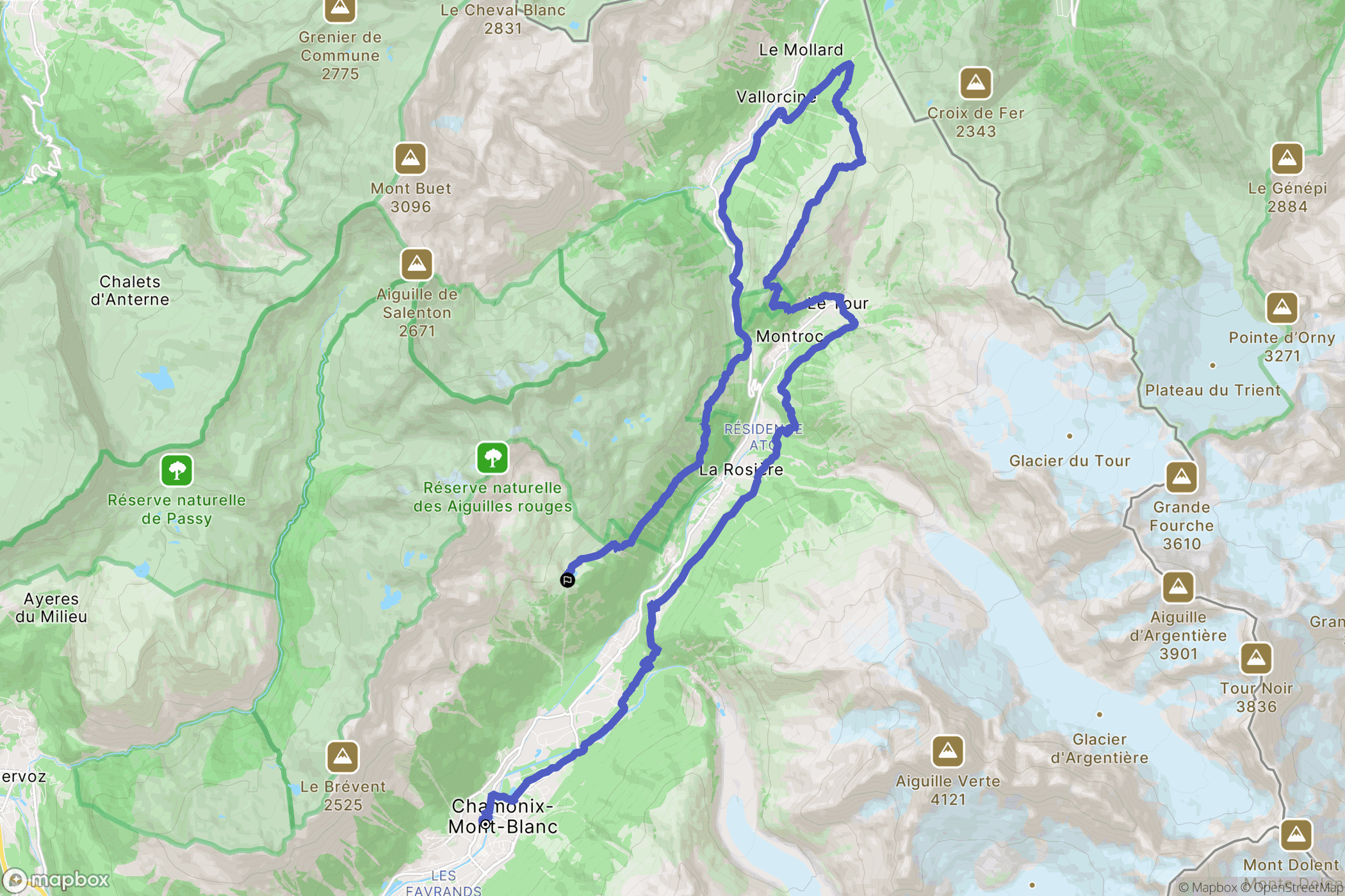 Chamonix-Mont-Blanc : carte du parcours de randonnée - France