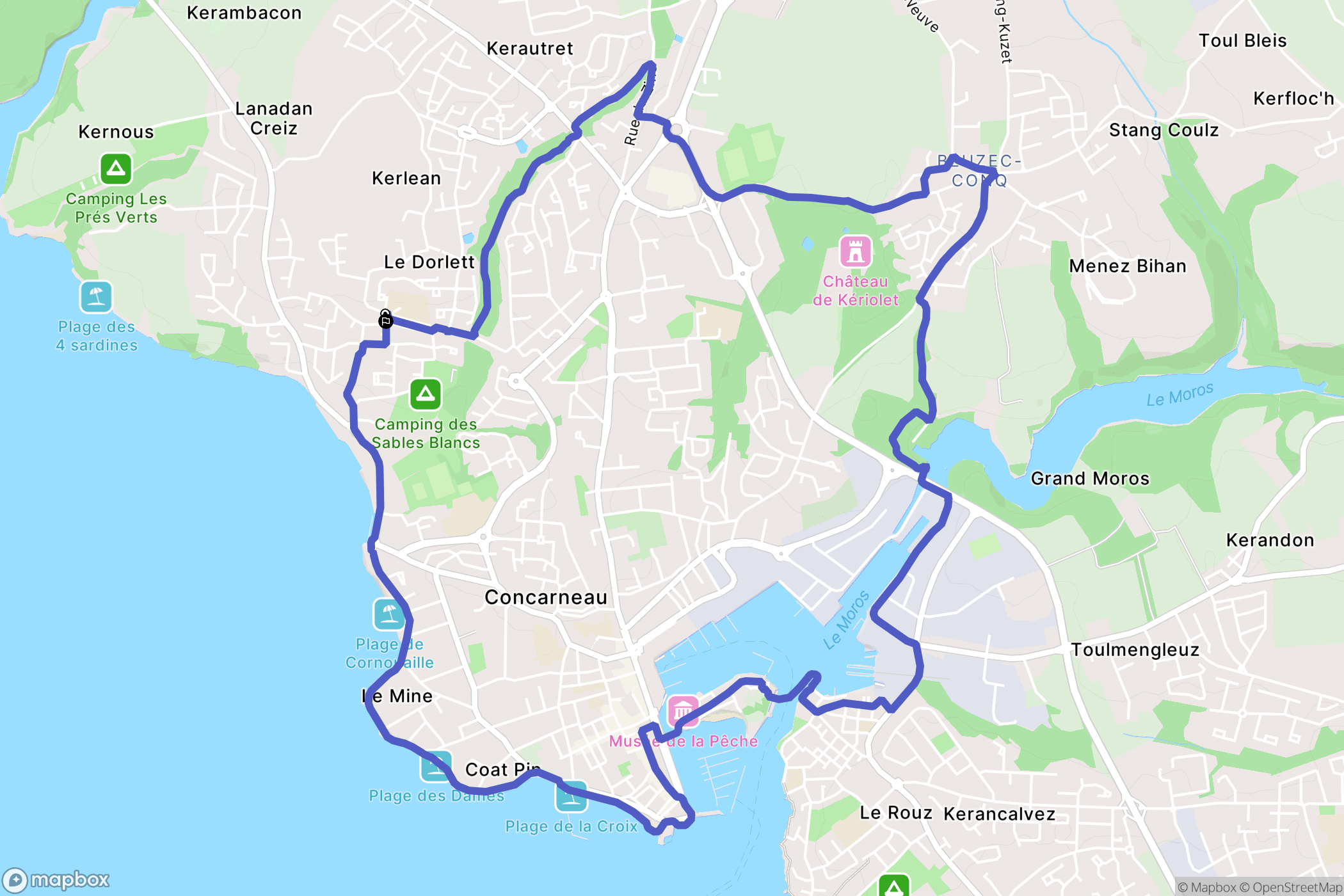 Concarneau : carte du parcours de randonnée - France