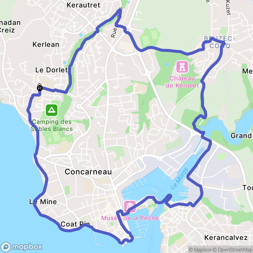 Concarneau : carte du parcours de randonnée - France