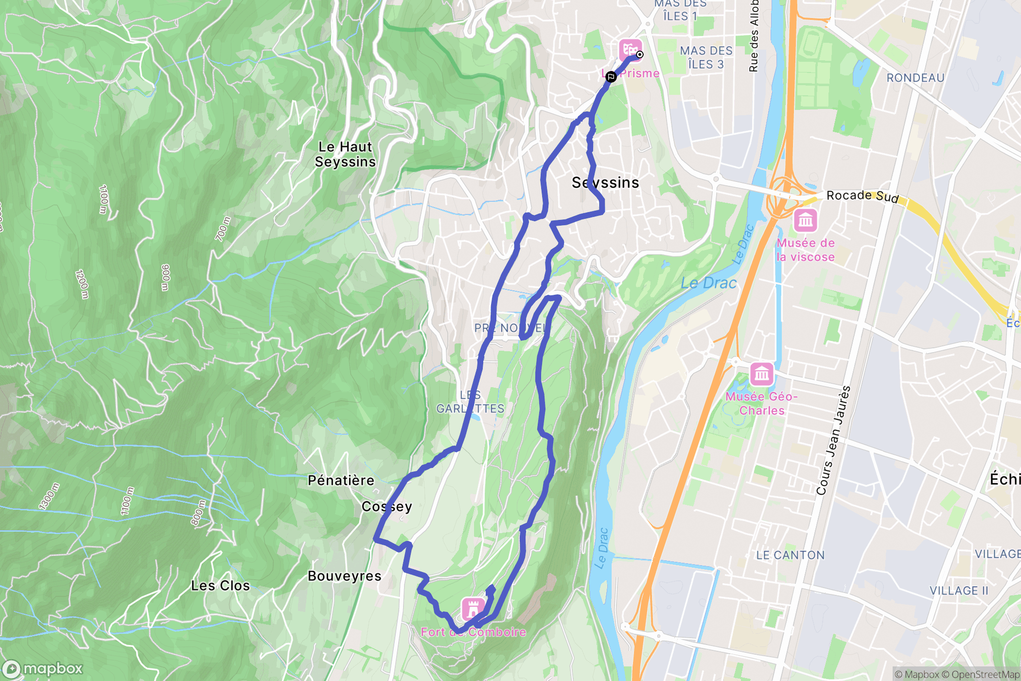 Seyssins : carte du parcours de randonnée - France