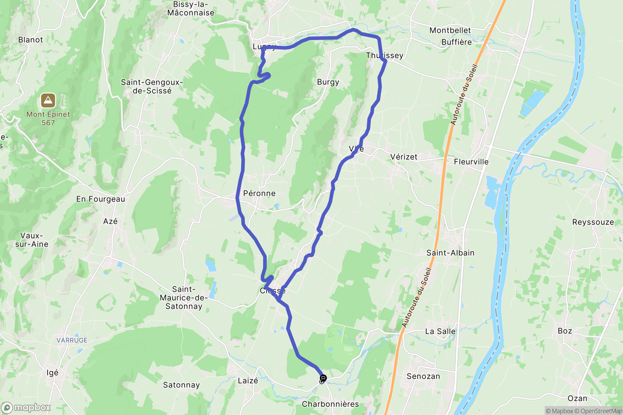 Charbonnières : carte du parcours de randonnée - France