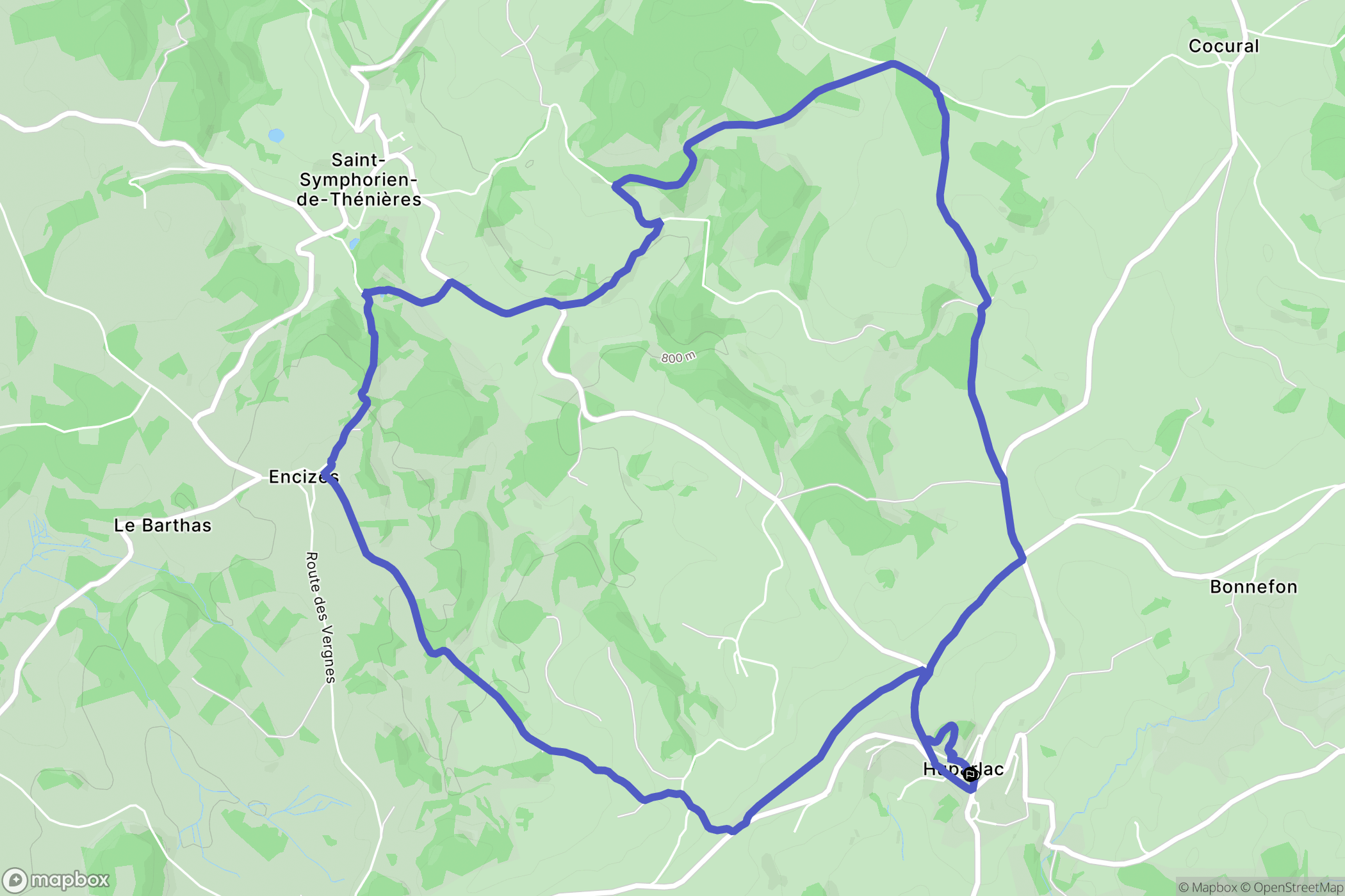 Huparlac : carte du parcours de randonnée - France