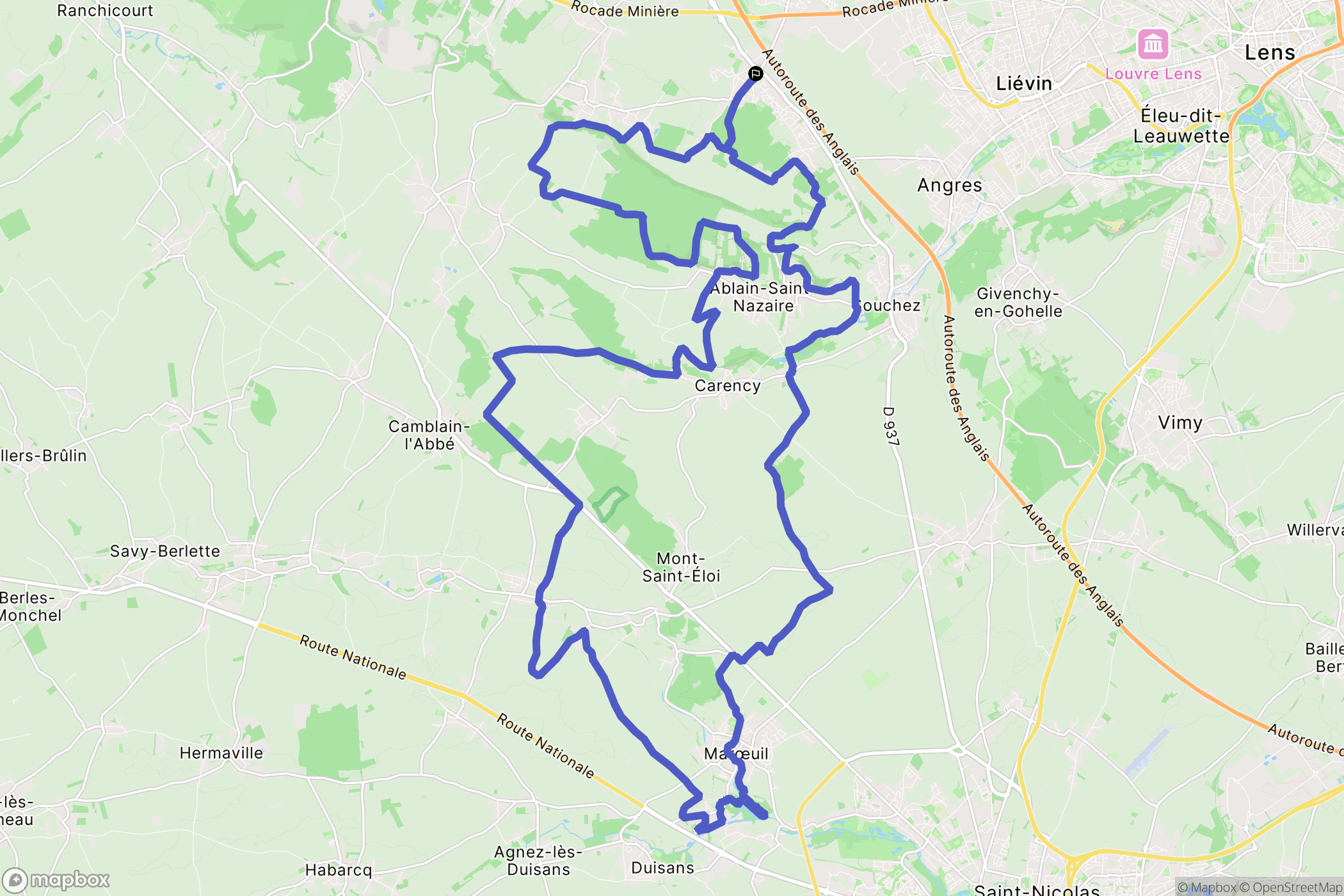 Aix-Noulette : carte du parcours de randonnée - France
