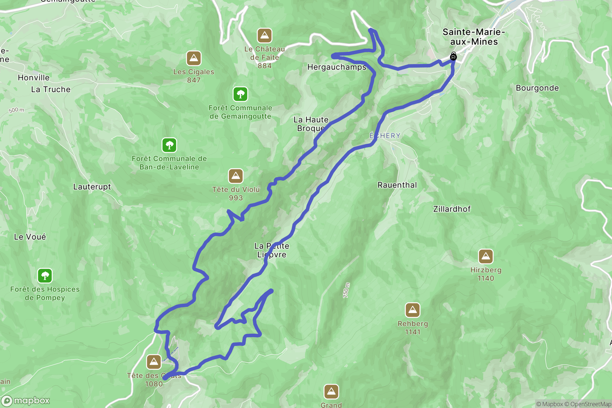 Sainte-Marie-aux-Mines : carte du parcours de randonnée - France