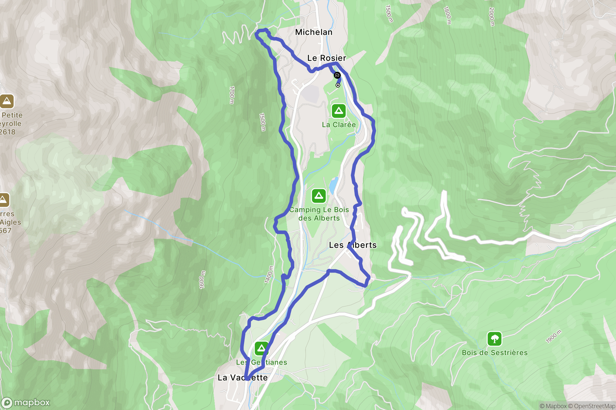Val-des-Prés : carte du parcours de randonnée - France