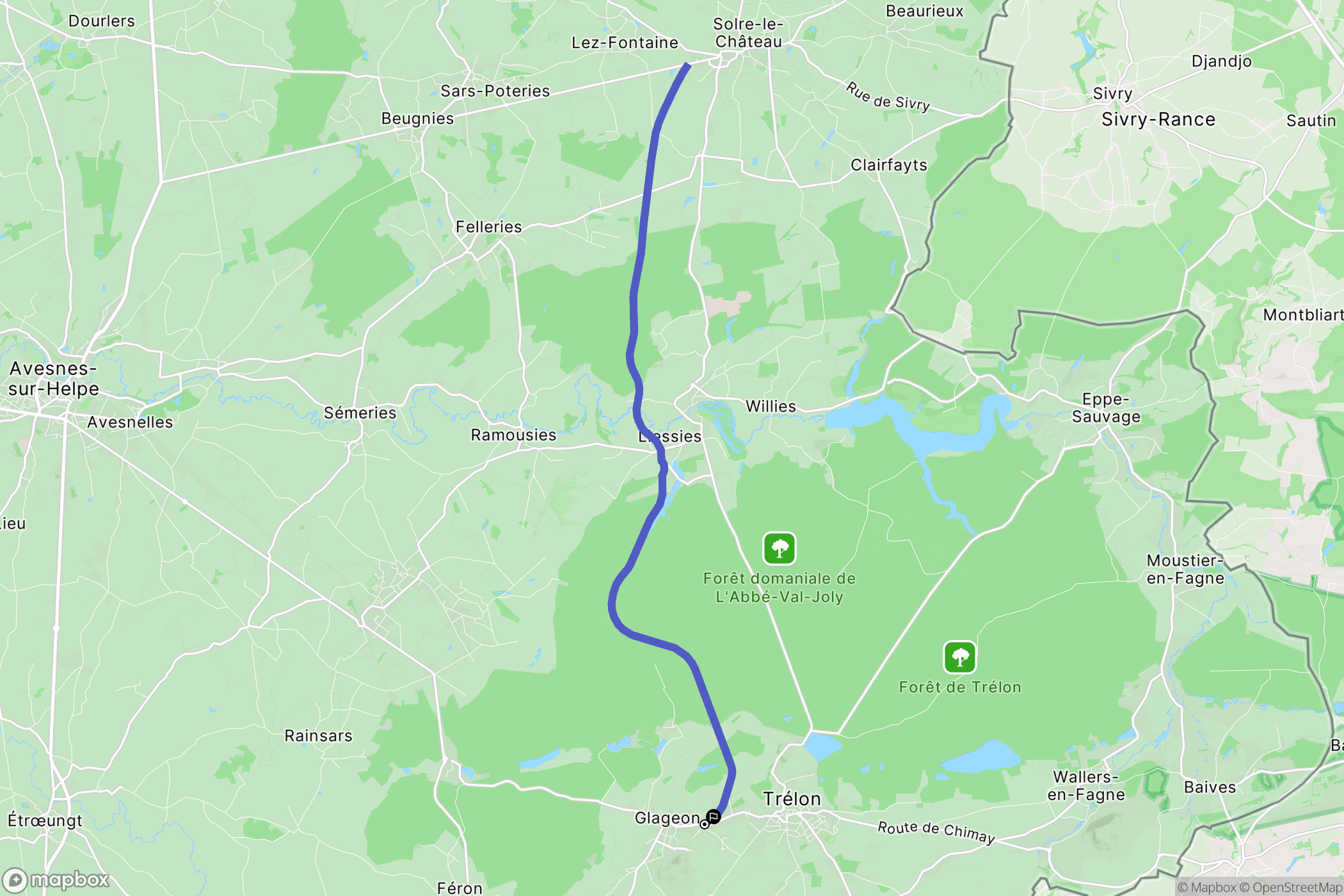 Glageon : carte du parcours de randonnée - France
