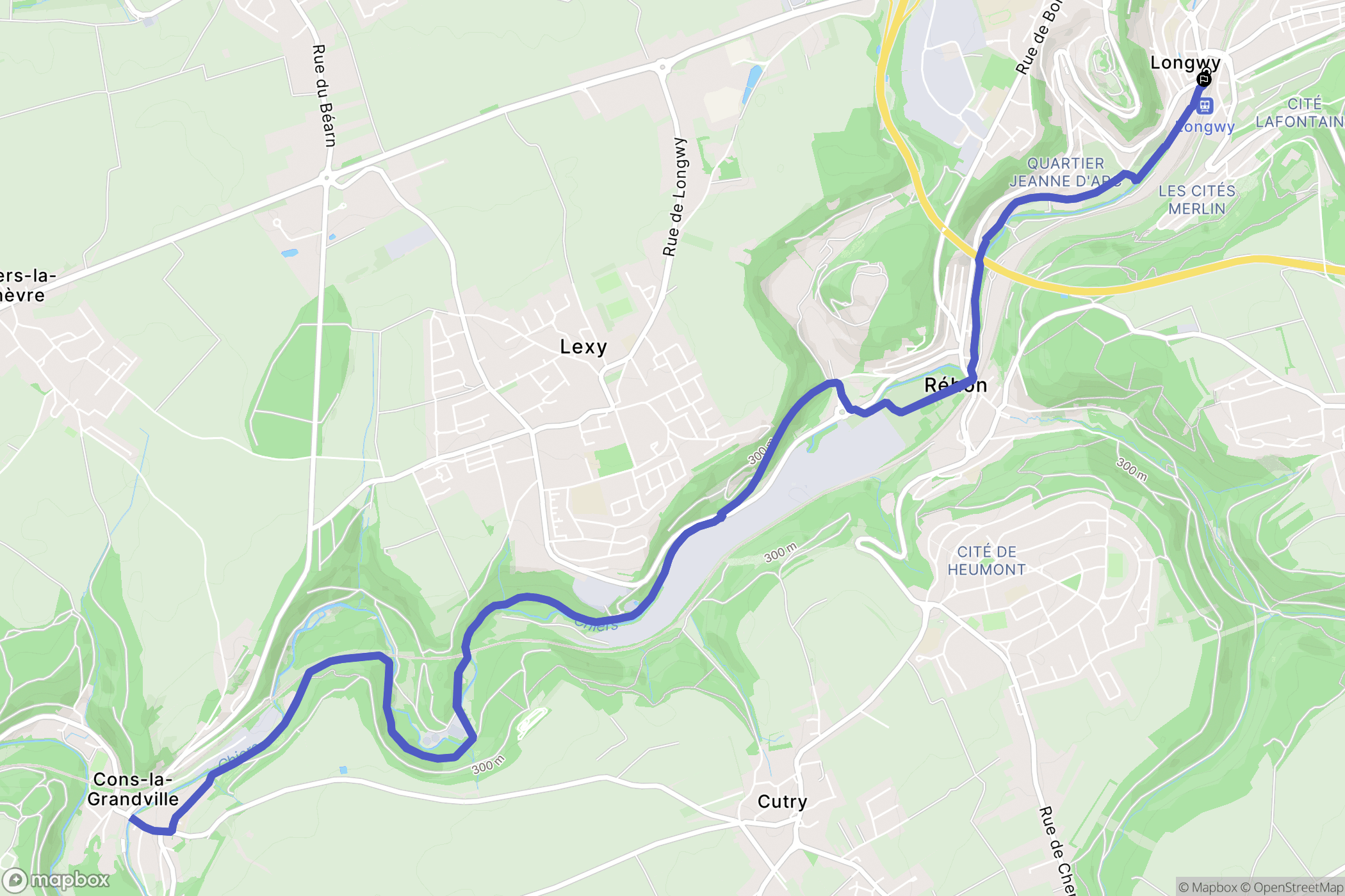 Longwy : carte du parcours de randonnée - France