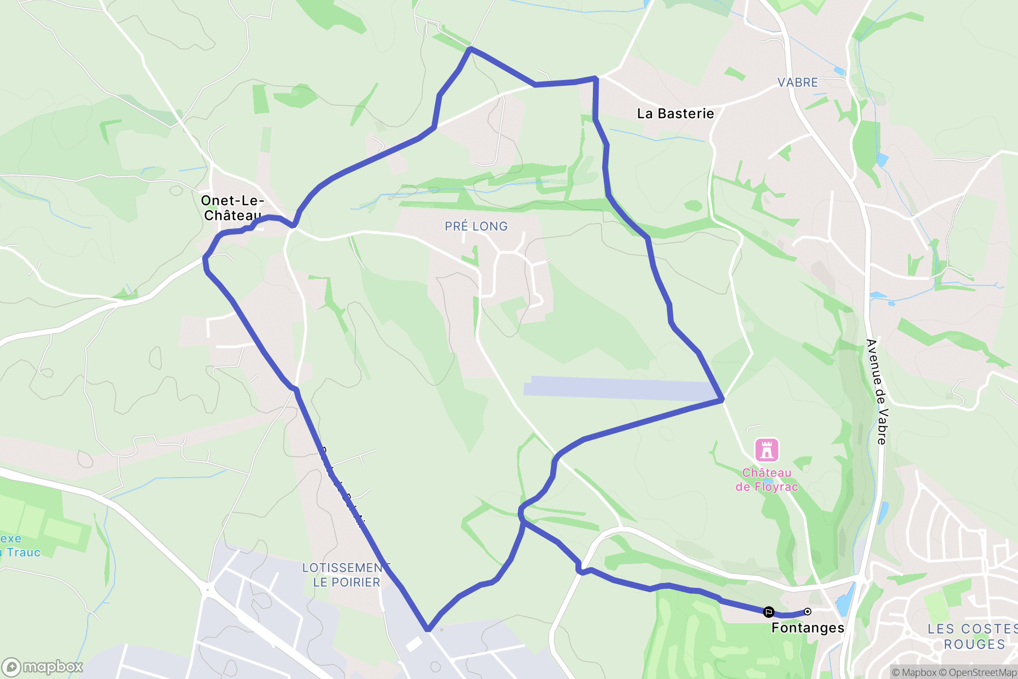 Onet-le-Château : carte du parcours de randonnée - France