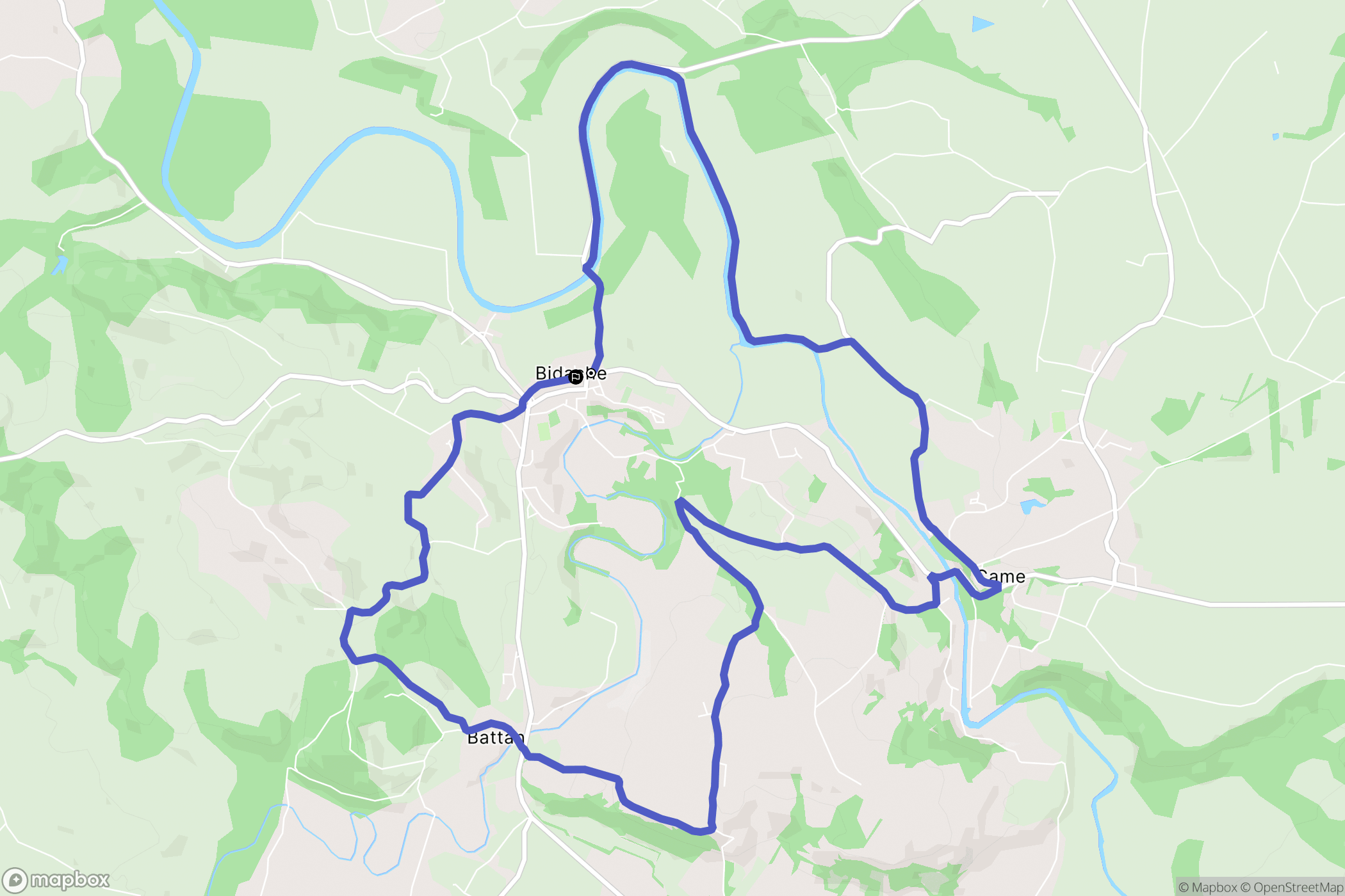 Bidache : carte du parcours de randonnée - France
