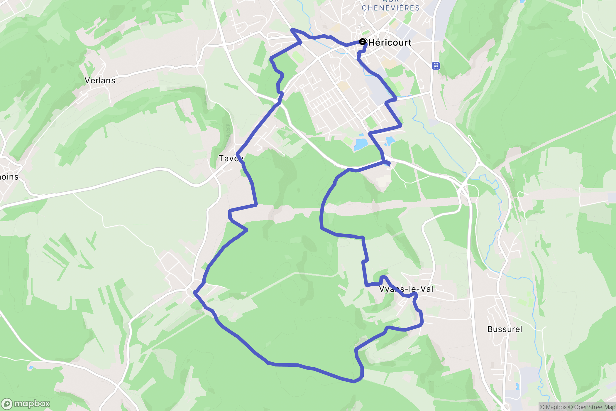 Héricourt : carte du parcours de randonnée - France