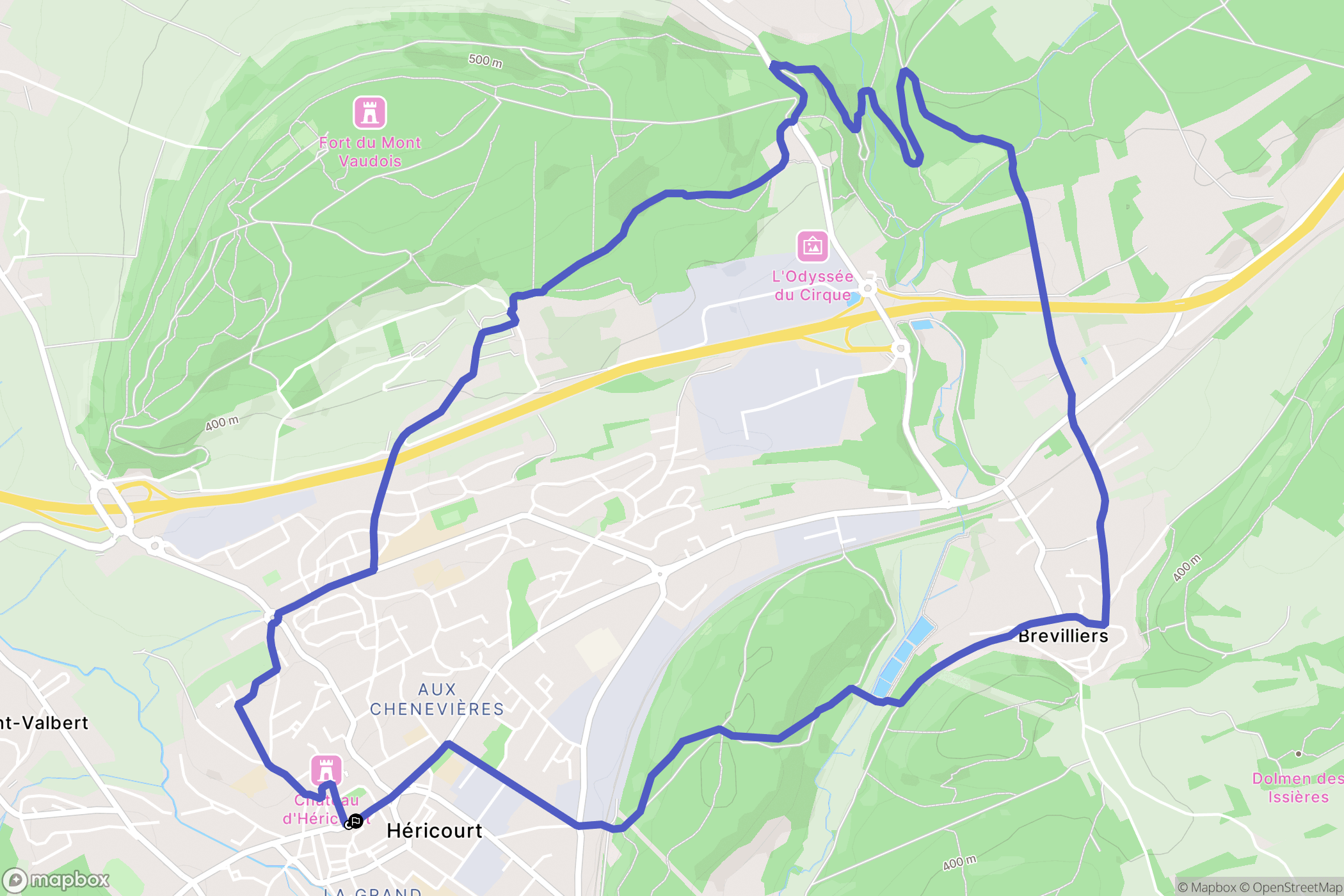 Héricourt : carte du parcours de randonnée - France