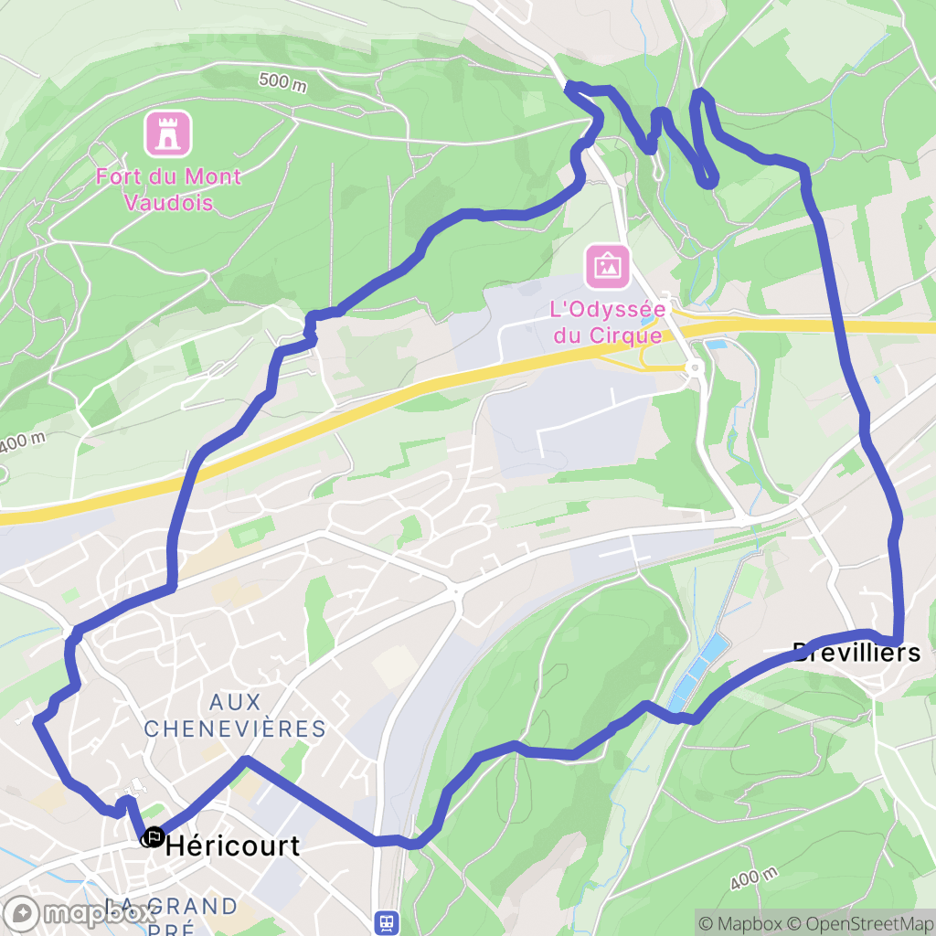 Héricourt : carte du parcours de randonnée - France