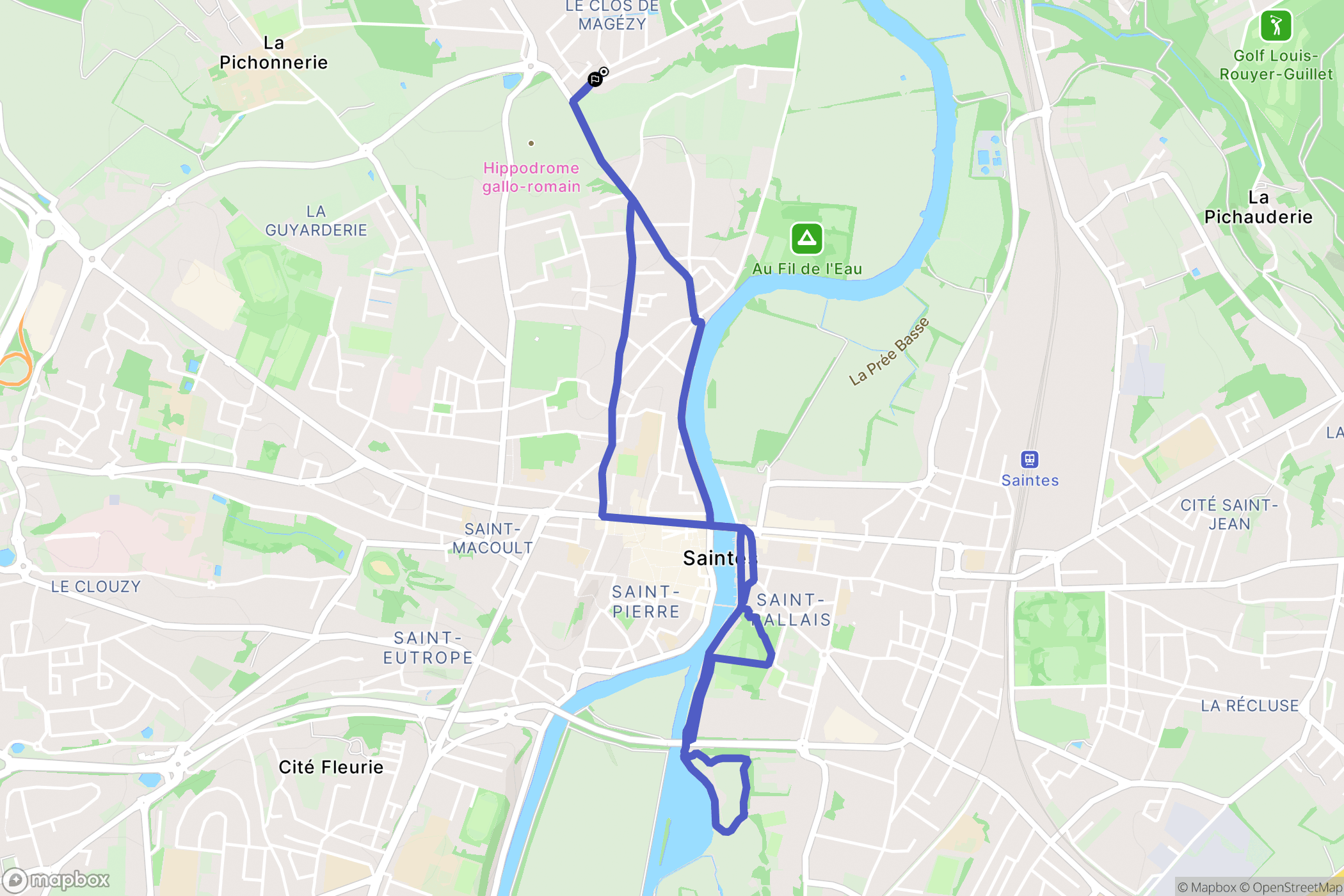 Saintes : carte du parcours de randonnée - France