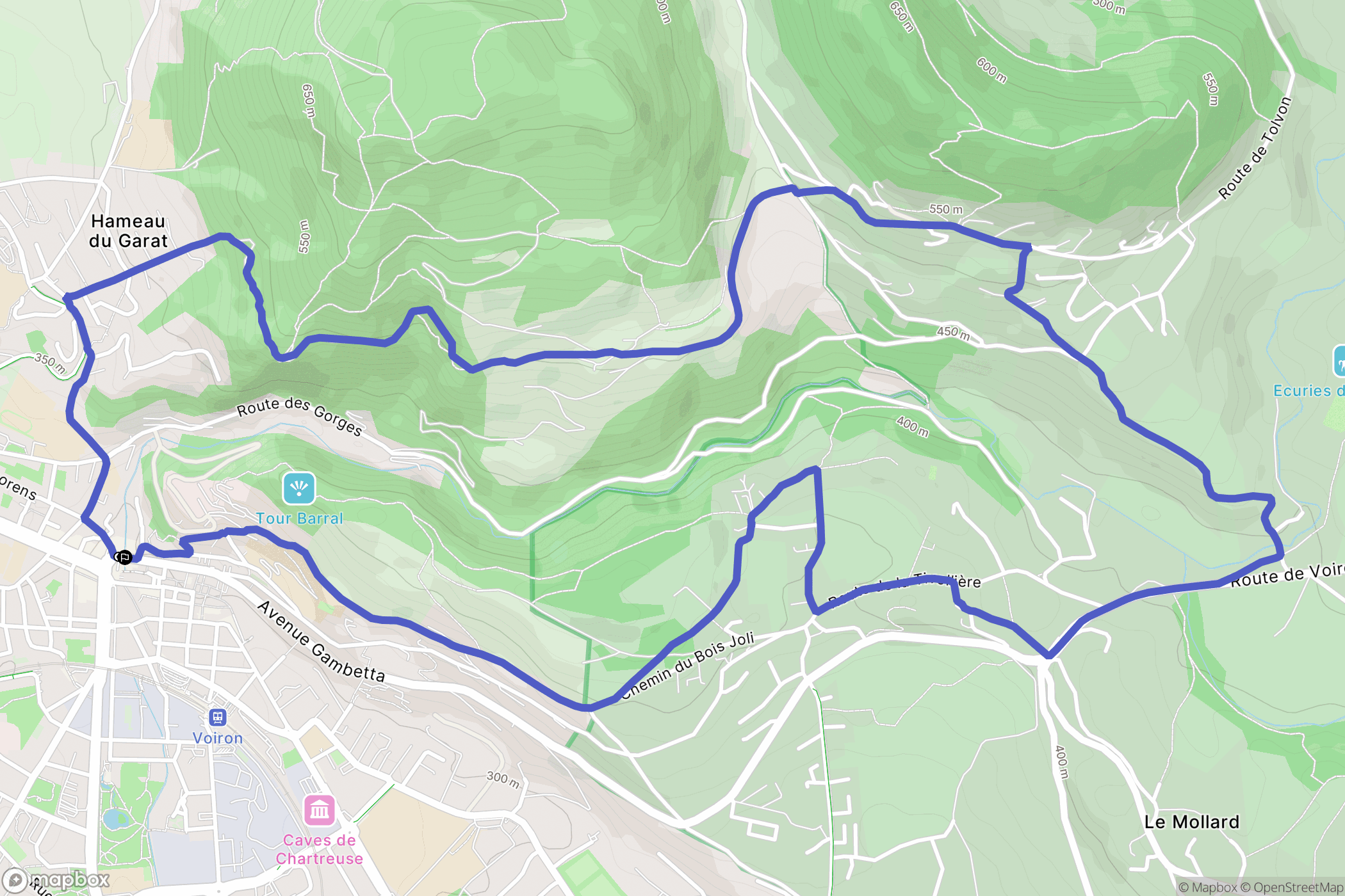 Voiron : carte du parcours de randonnée - France