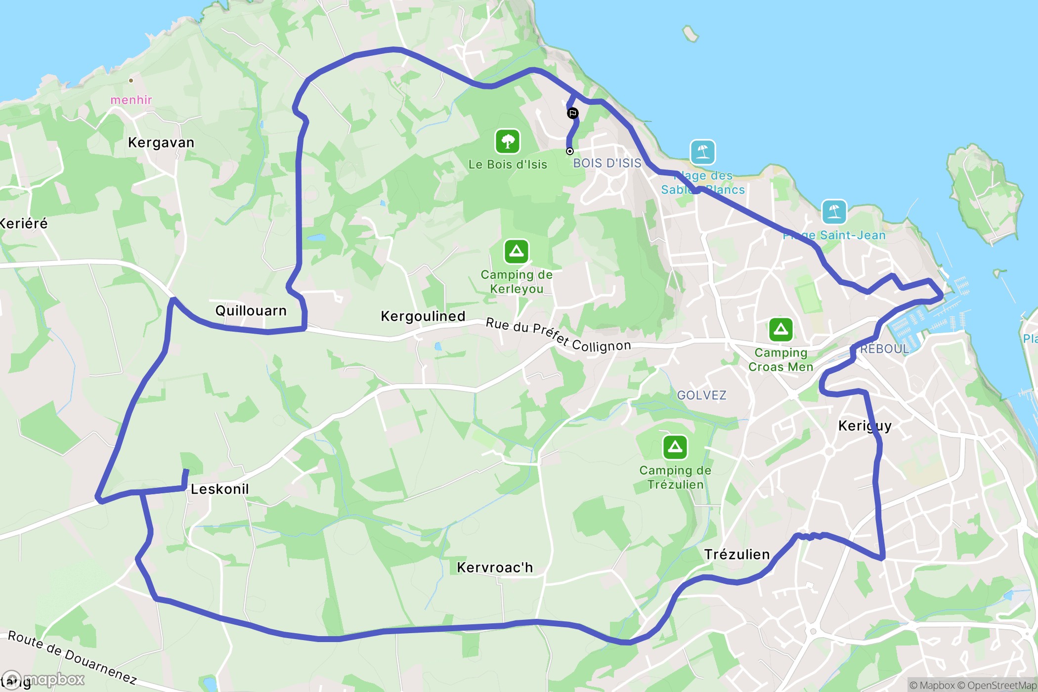 Douarnenez : carte du parcours de randonnée - France