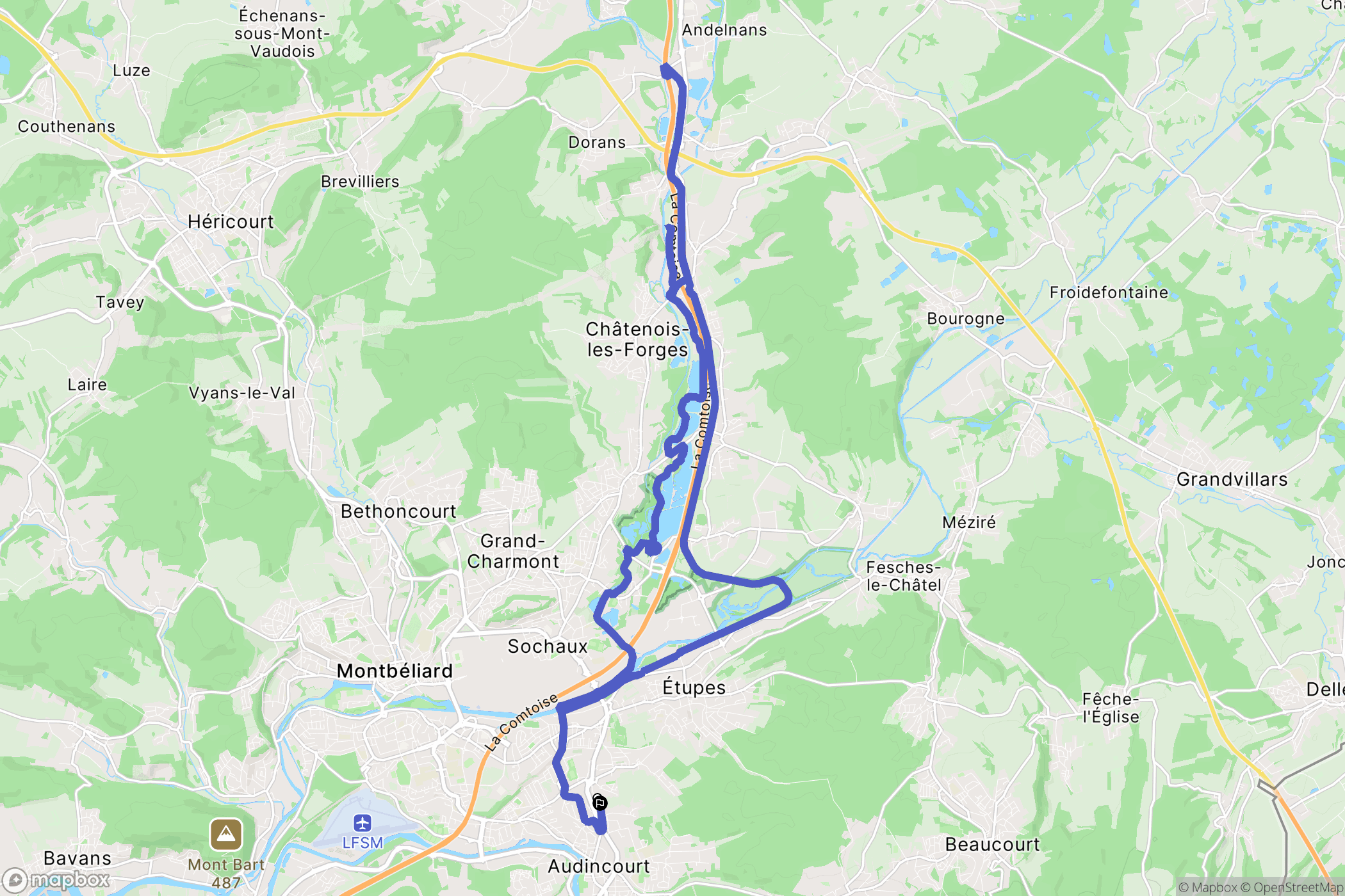 Audincourt : carte du parcours de randonnée - France