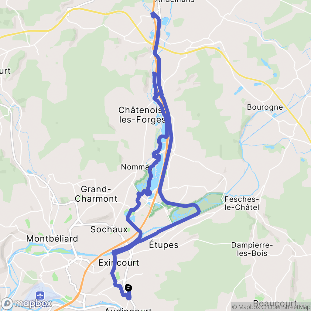 Audincourt : carte du parcours de randonnée - France