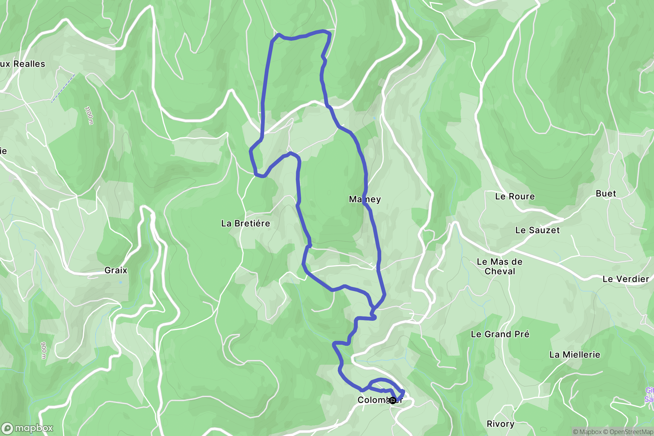 Colombier : carte du parcours de randonnée - France