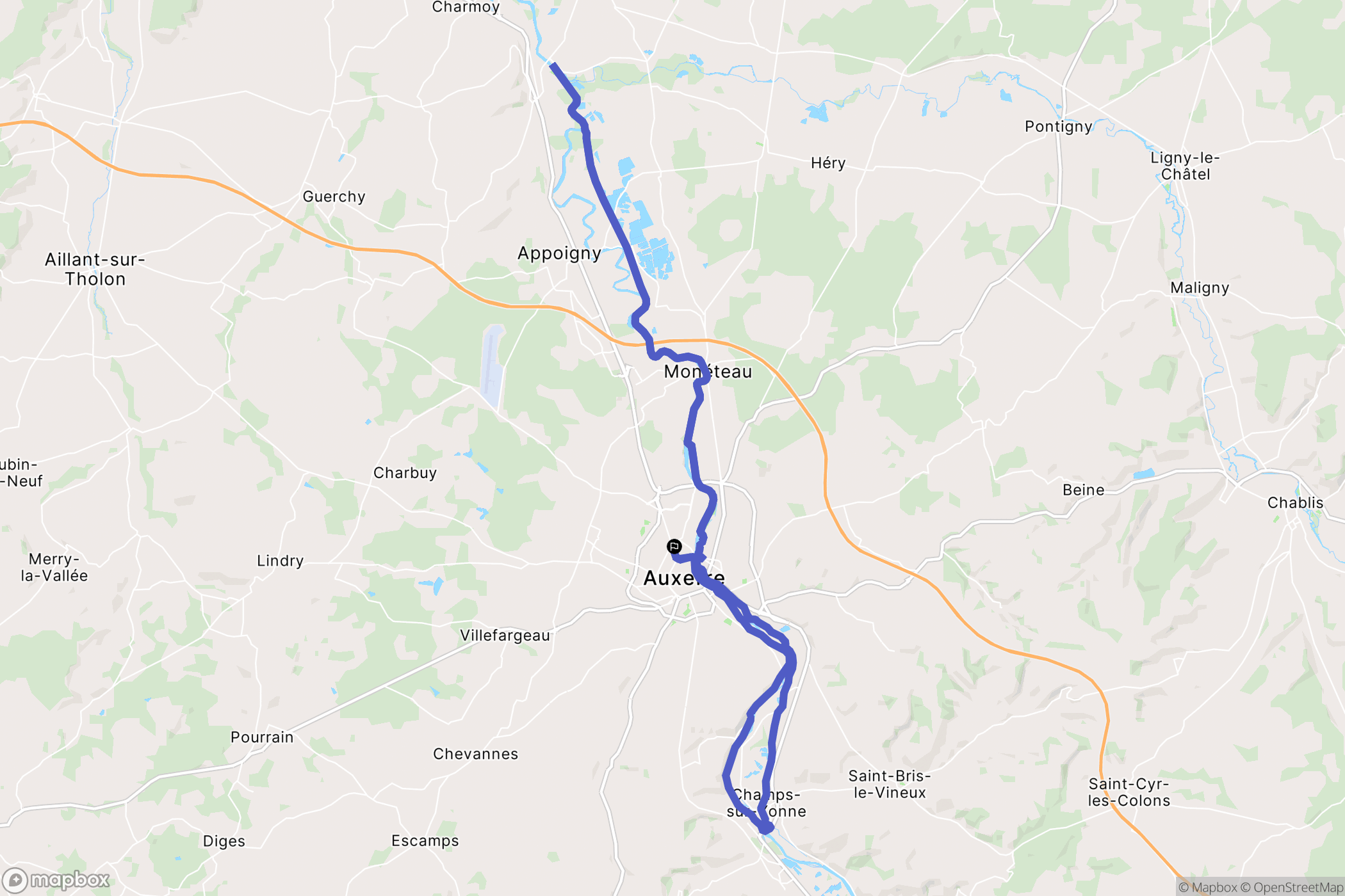 Auxerre : carte du parcours de randonnée - France