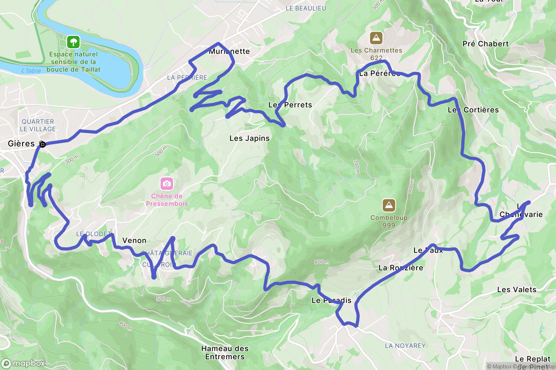 Gières : carte du parcours de randonnée - France