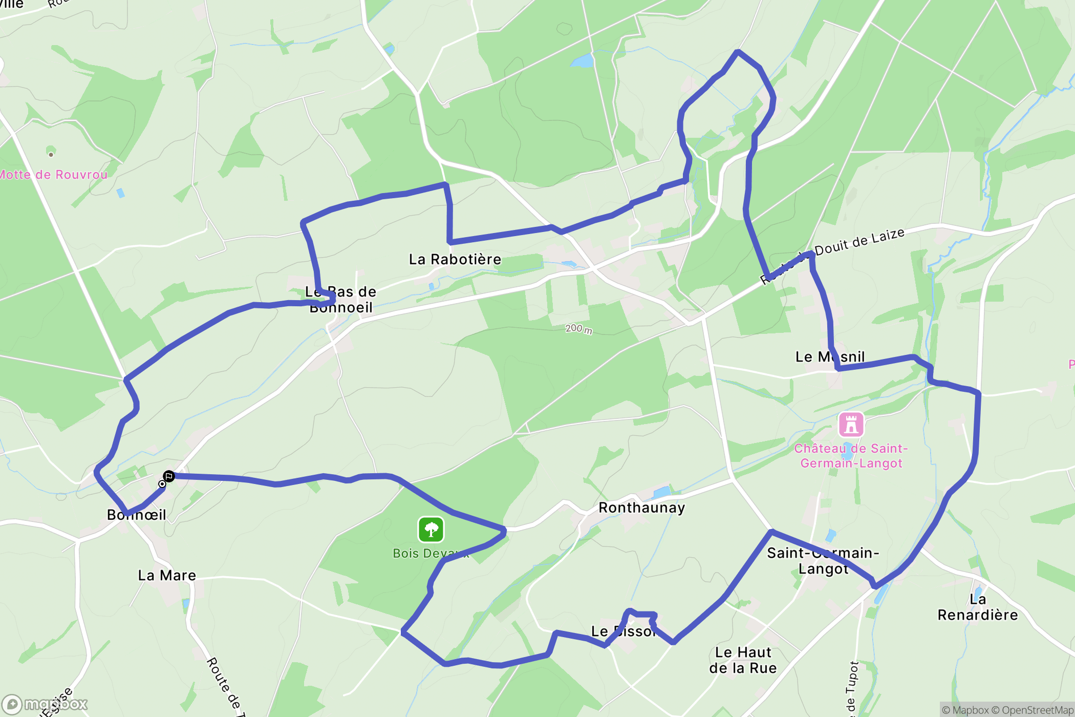 Bonnœil : carte du parcours de randonnée - France