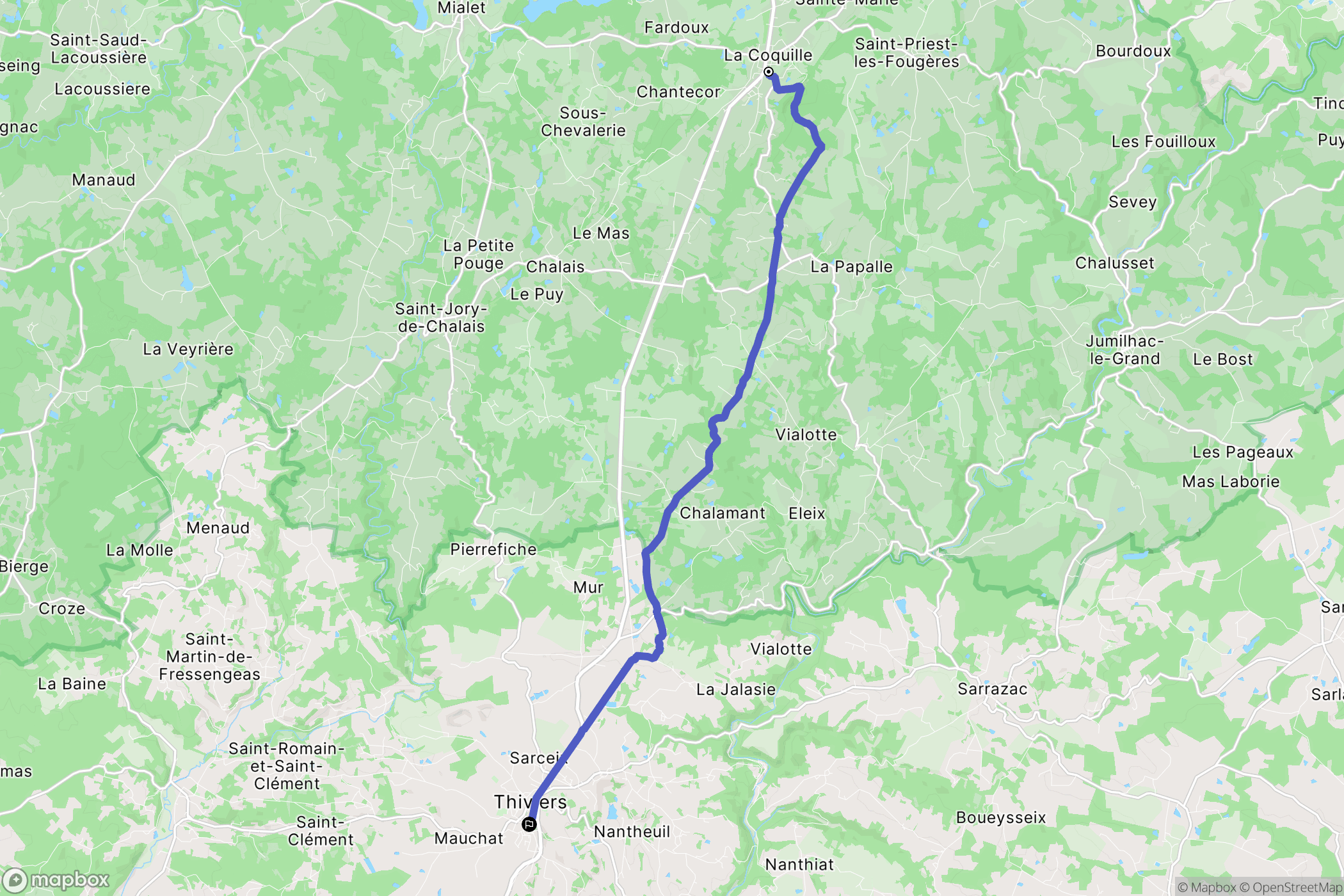 La Coquille : carte du parcours de randonnée - France