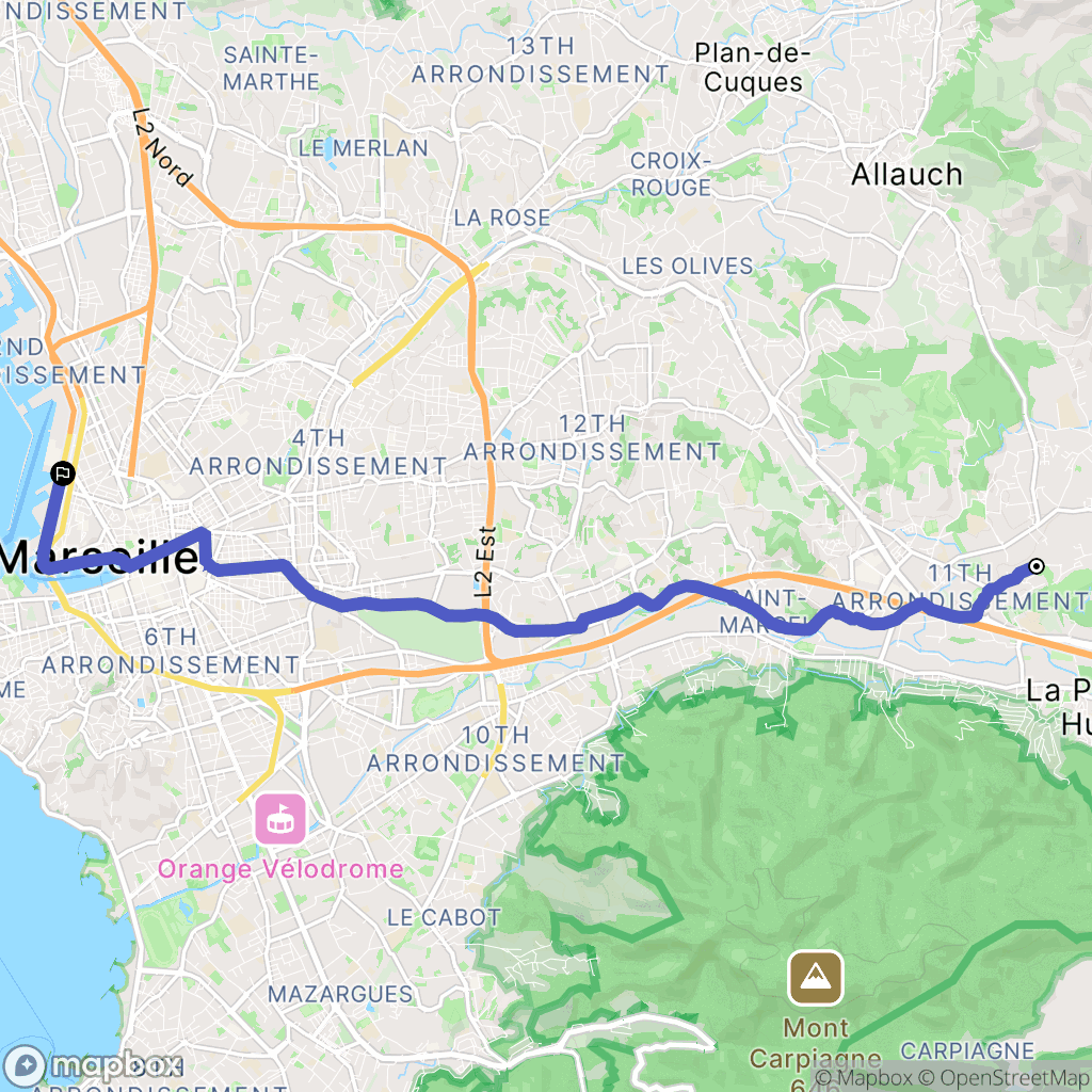 Marseille : carte du parcours de randonnée - France